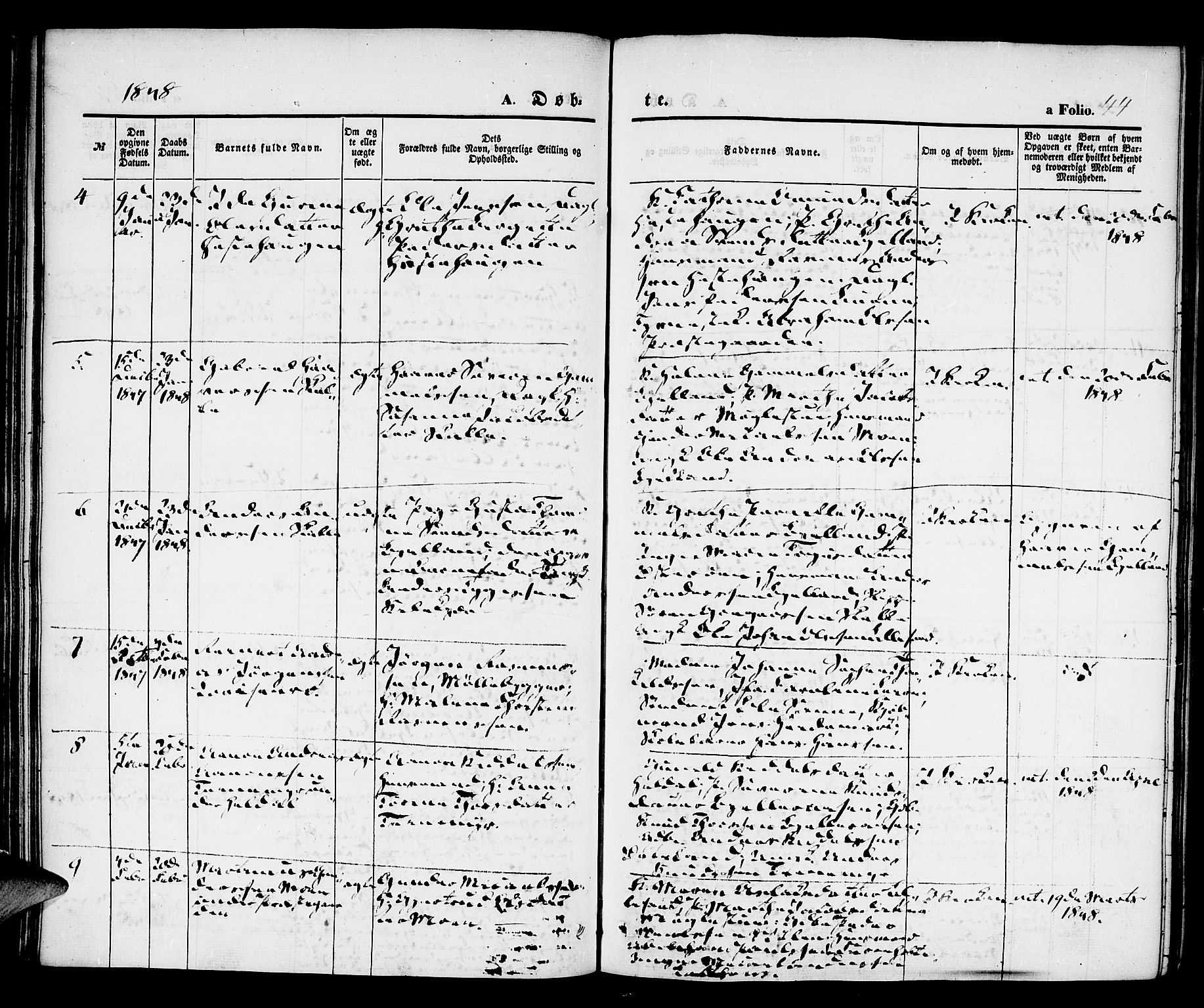 Vestre Moland sokneprestkontor, AV/SAK-1111-0046/F/Fa/Fab/L0005: Parish register (official) no. A 5, 1841-1849, p. 44