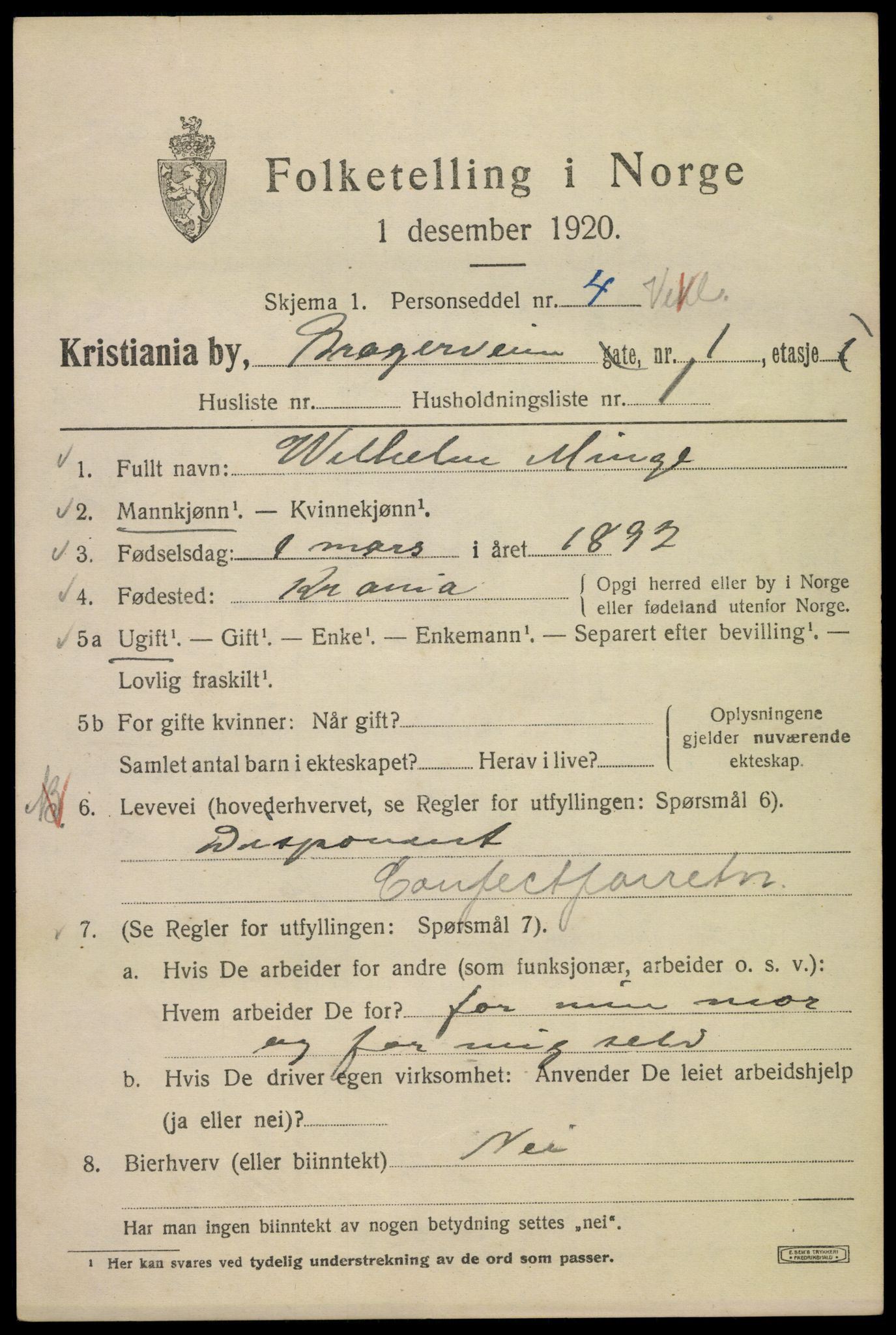 SAO, 1920 census for Kristiania, 1920, p. 169207