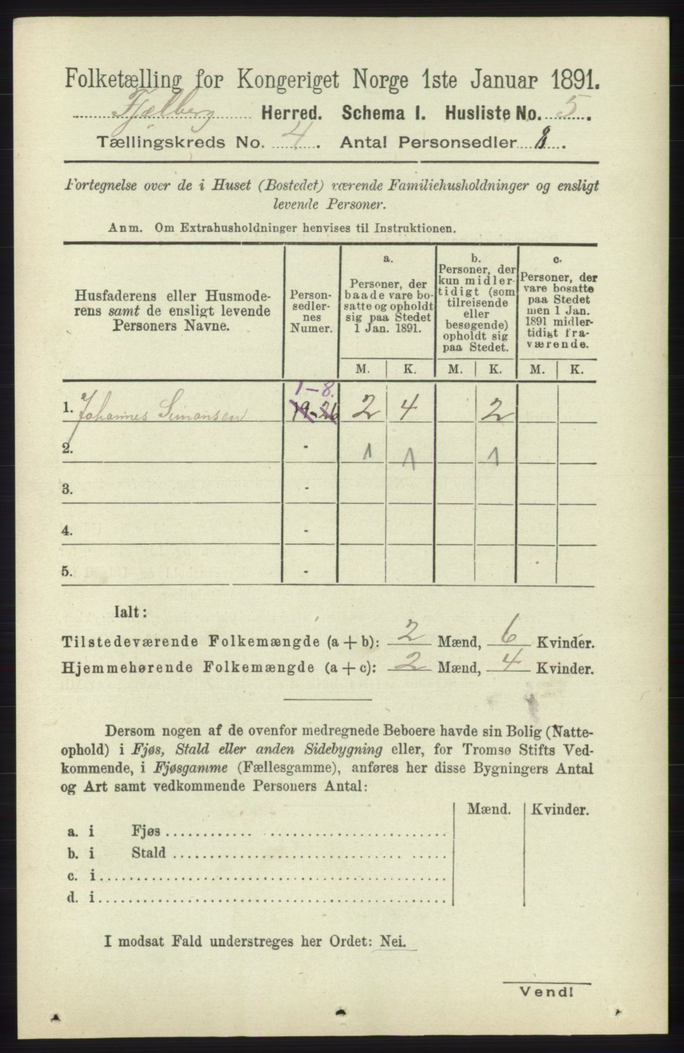 RA, 1891 census for 1213 Fjelberg, 1891, p. 1130