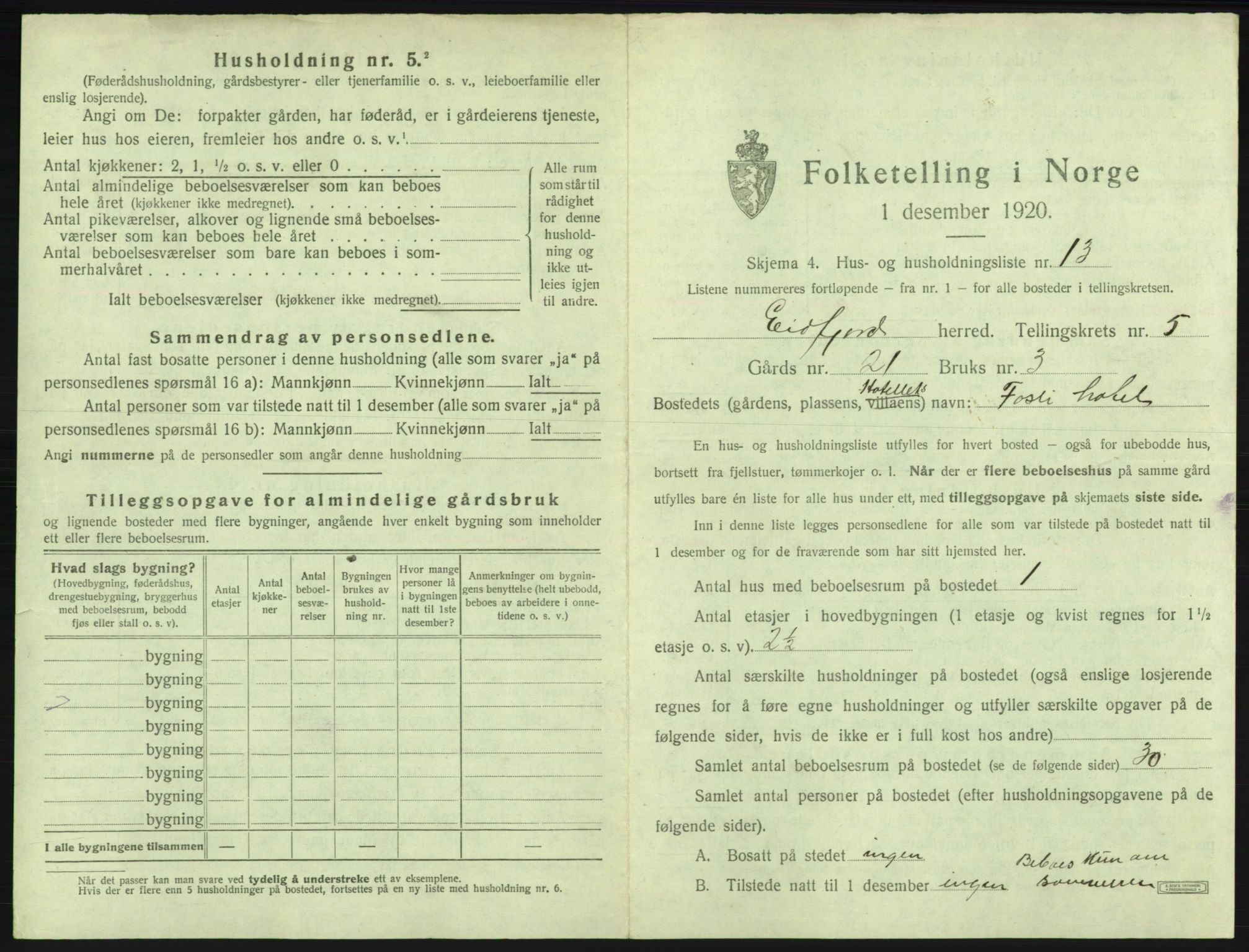 SAB, 1920 census for Eidfjord, 1920, p. 314