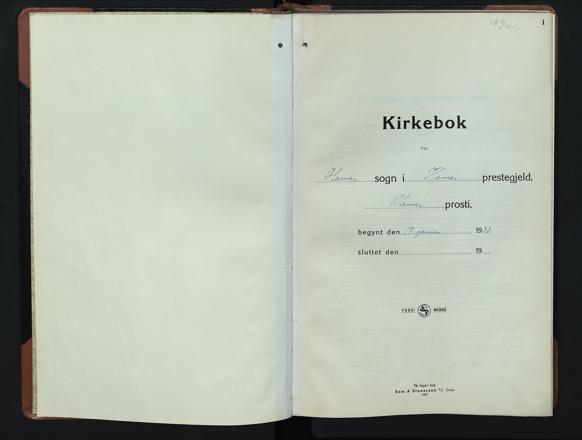 Hamar prestekontor, AV/SAH-DOMPH-002/H/Ha/Hab/L0006: Parish register (copy) no. 6, 1931-1950, p. 1