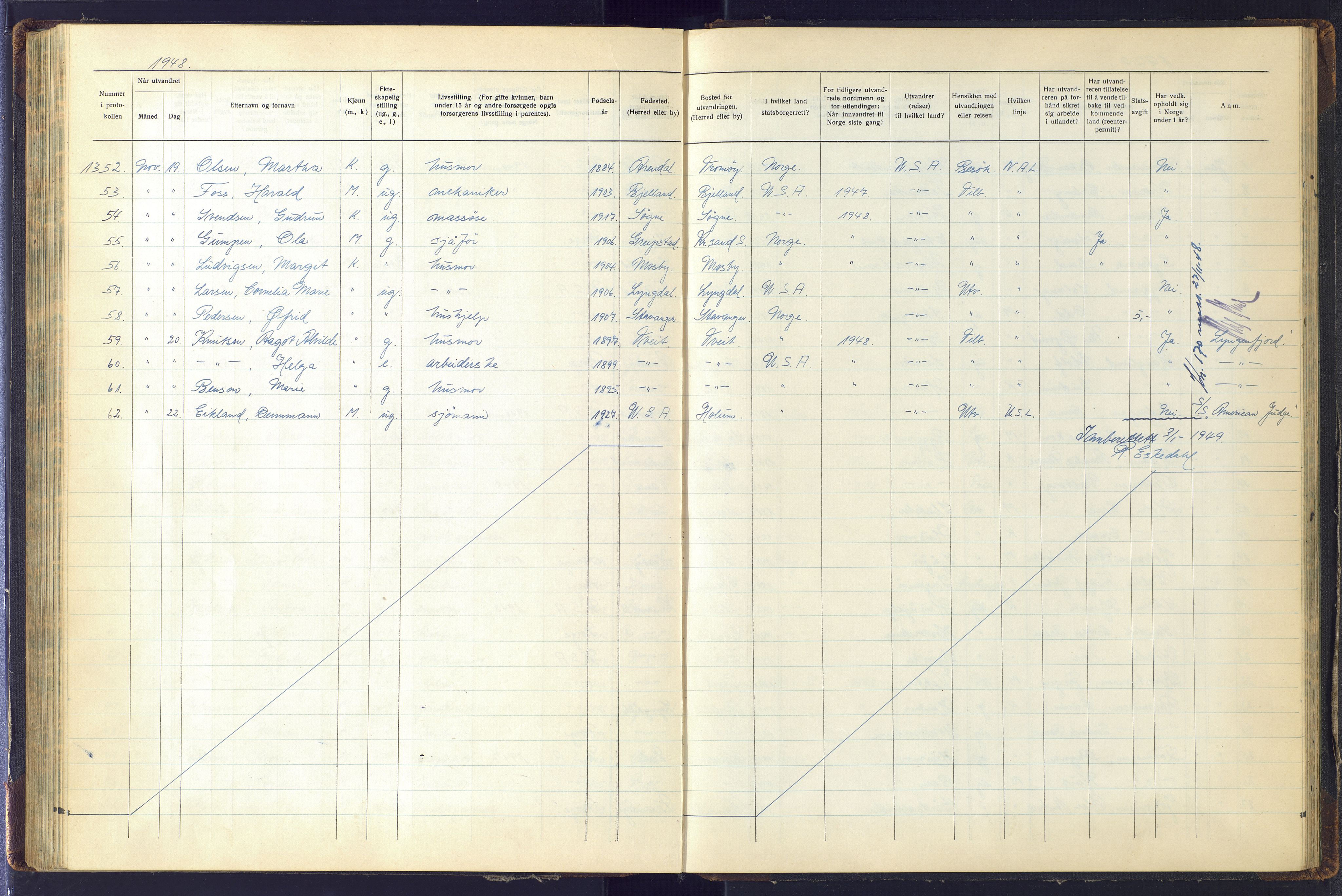 Kristiansand politikammer, AV/SAK-1243-0004/K/Kb/L0248: Emigrantprotokoll, 1938-1951, p. 148