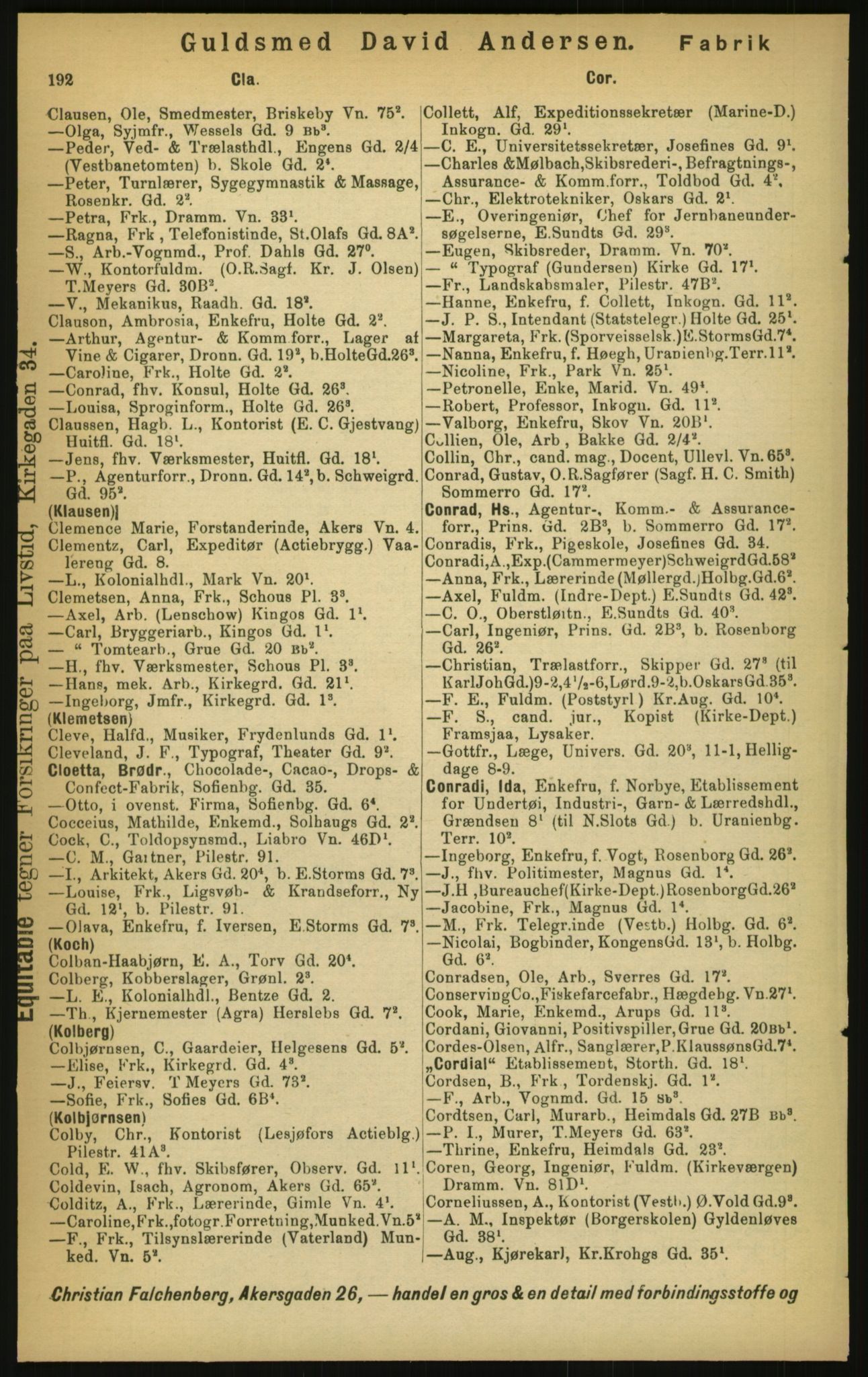 Kristiania/Oslo adressebok, PUBL/-, 1897, p. 192