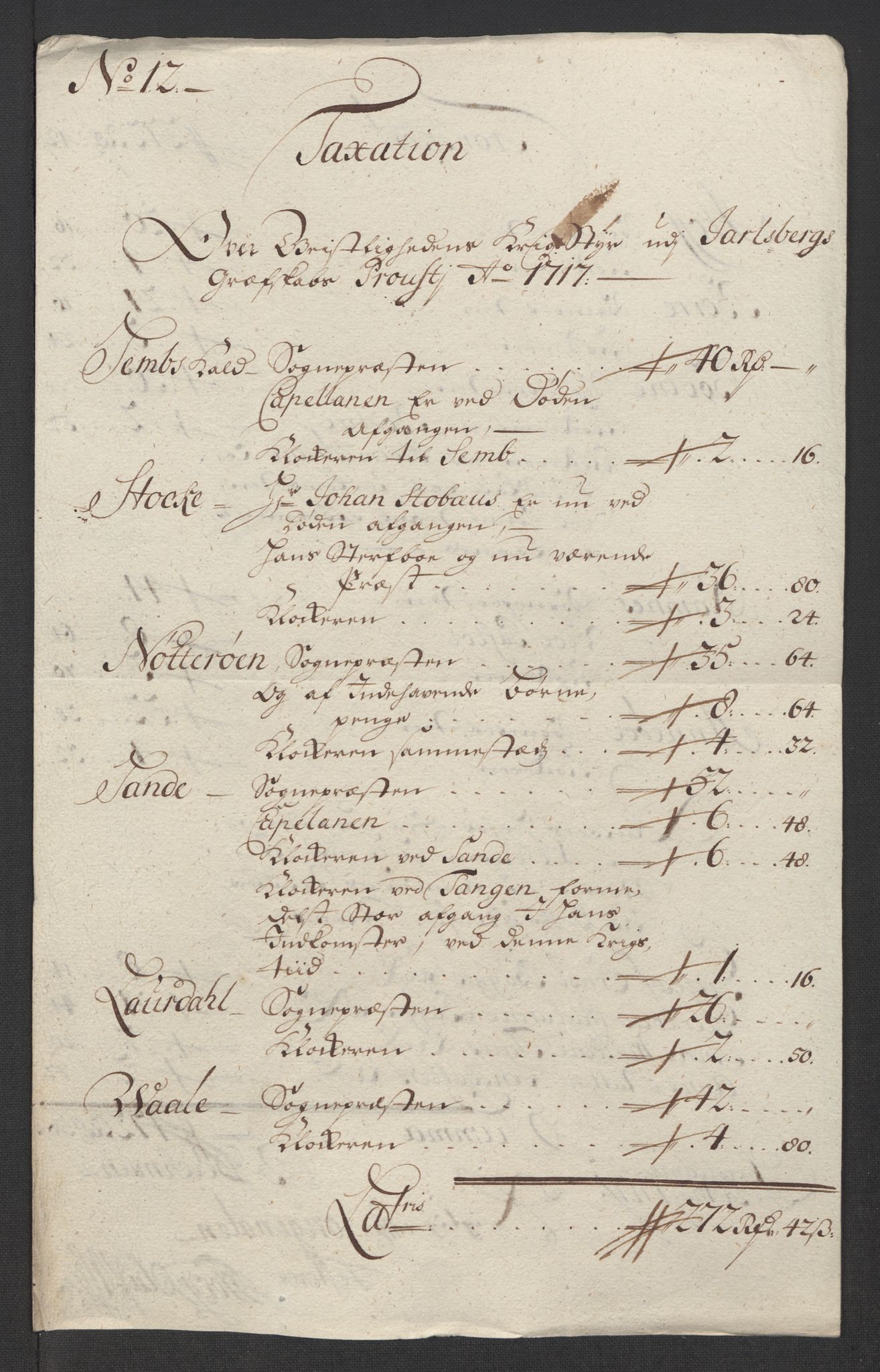 Rentekammeret inntil 1814, Reviderte regnskaper, Fogderegnskap, RA/EA-4092/R32/L1881: Fogderegnskap Jarlsberg grevskap, 1717, p. 205