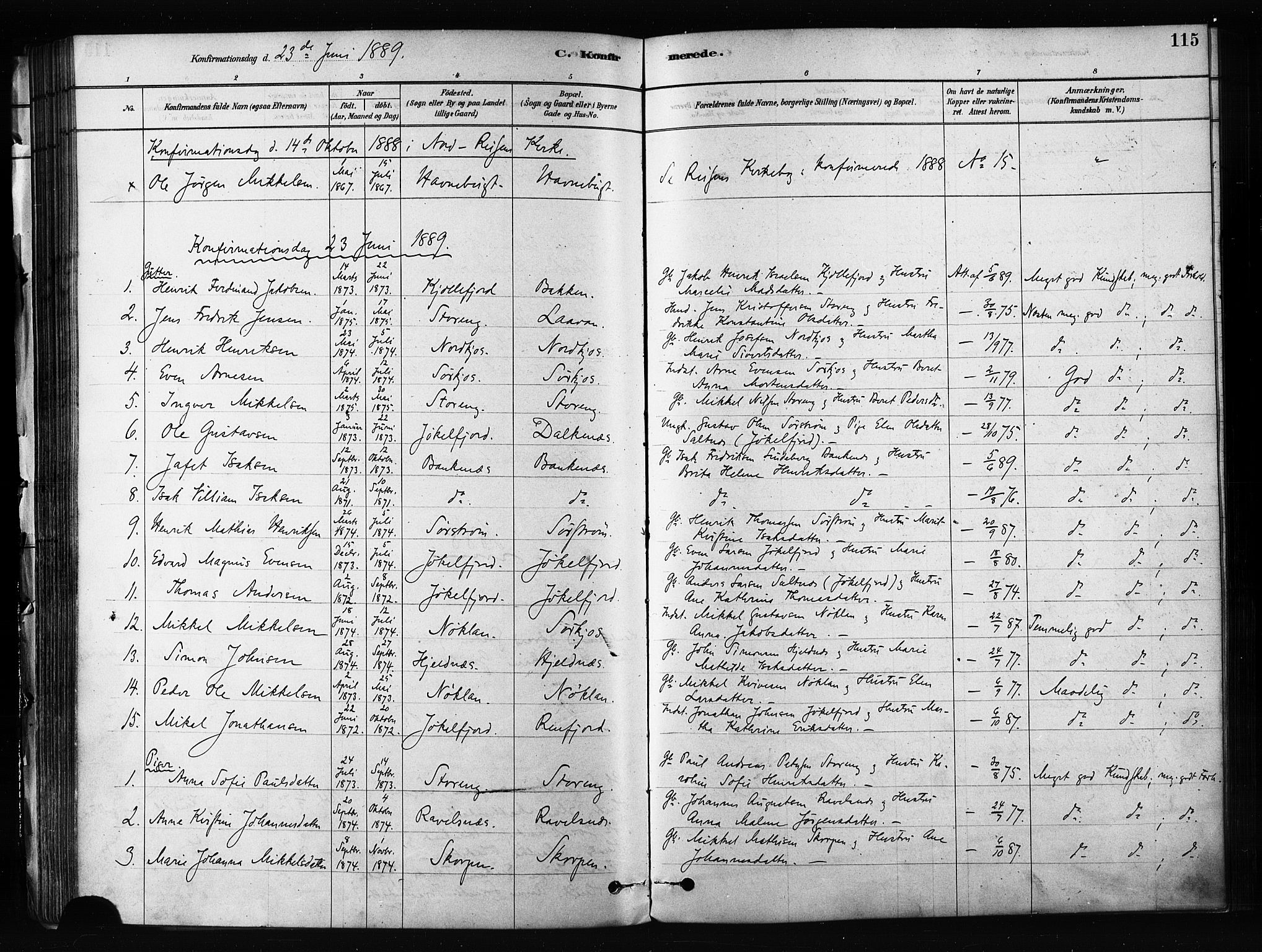 Skjervøy sokneprestkontor, SATØ/S-1300/H/Ha/Haa/L0012kirke: Parish register (official) no. 12, 1878-1891, p. 115