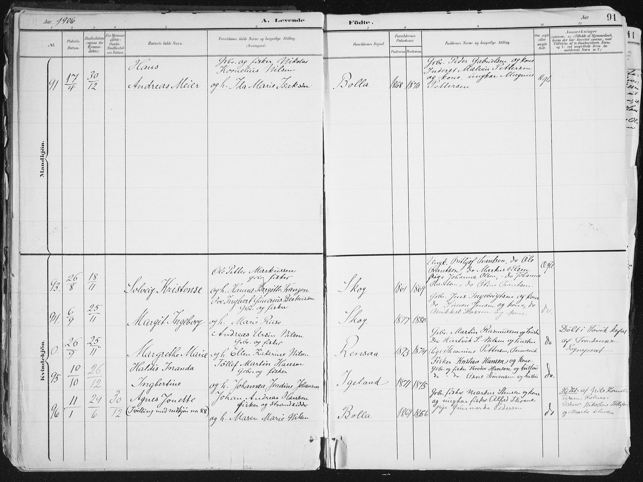 Ibestad sokneprestembete, SATØ/S-0077/H/Ha/Haa/L0017kirke: Parish register (official) no. 17, 1901-1914, p. 91