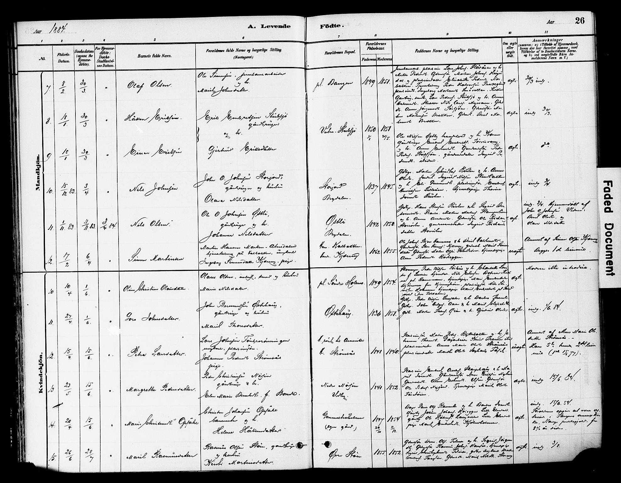 Tynset prestekontor, SAH/PREST-058/H/Ha/Haa/L0022: Parish register (official) no. 22, 1880-1899, p. 26
