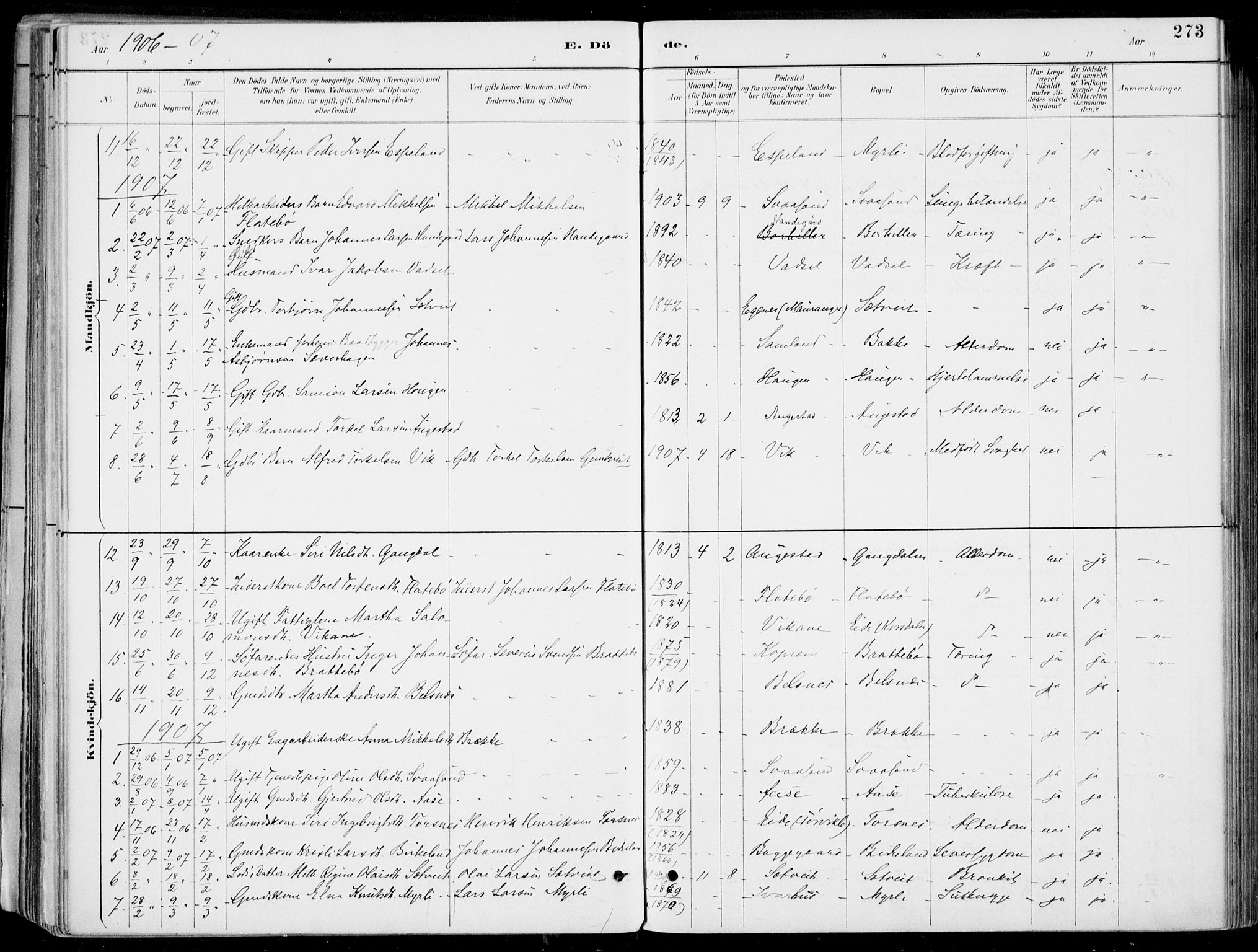 Strandebarm sokneprestembete, SAB/A-78401/H/Haa: Parish register (official) no. E  1, 1886-1908, p. 273