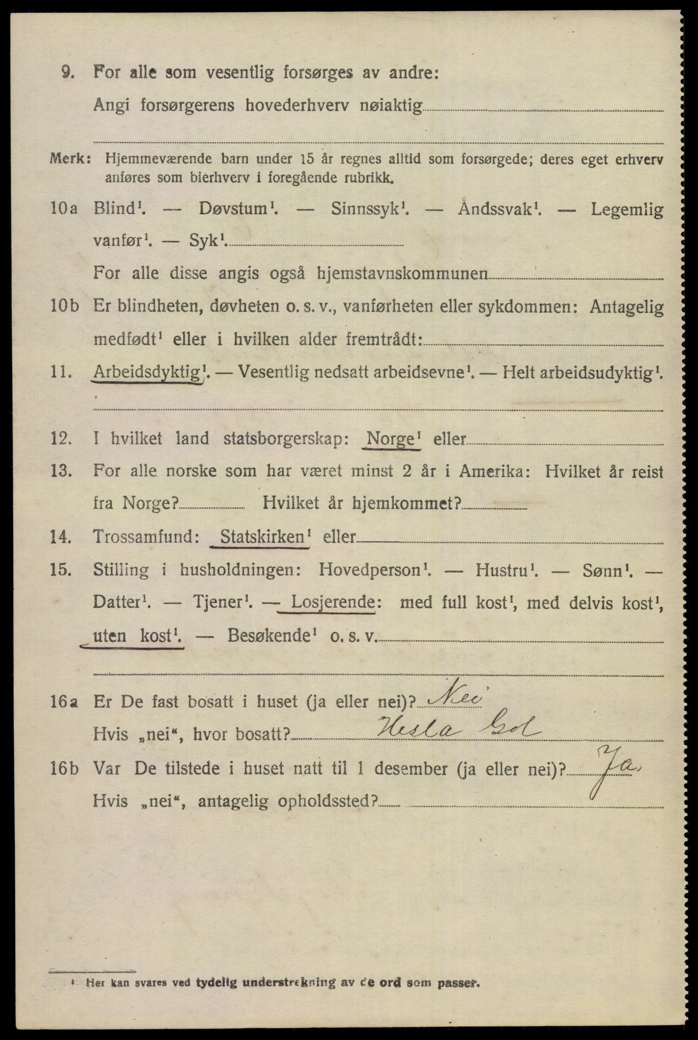 SAKO, 1920 census for Gol, 1920, p. 2741