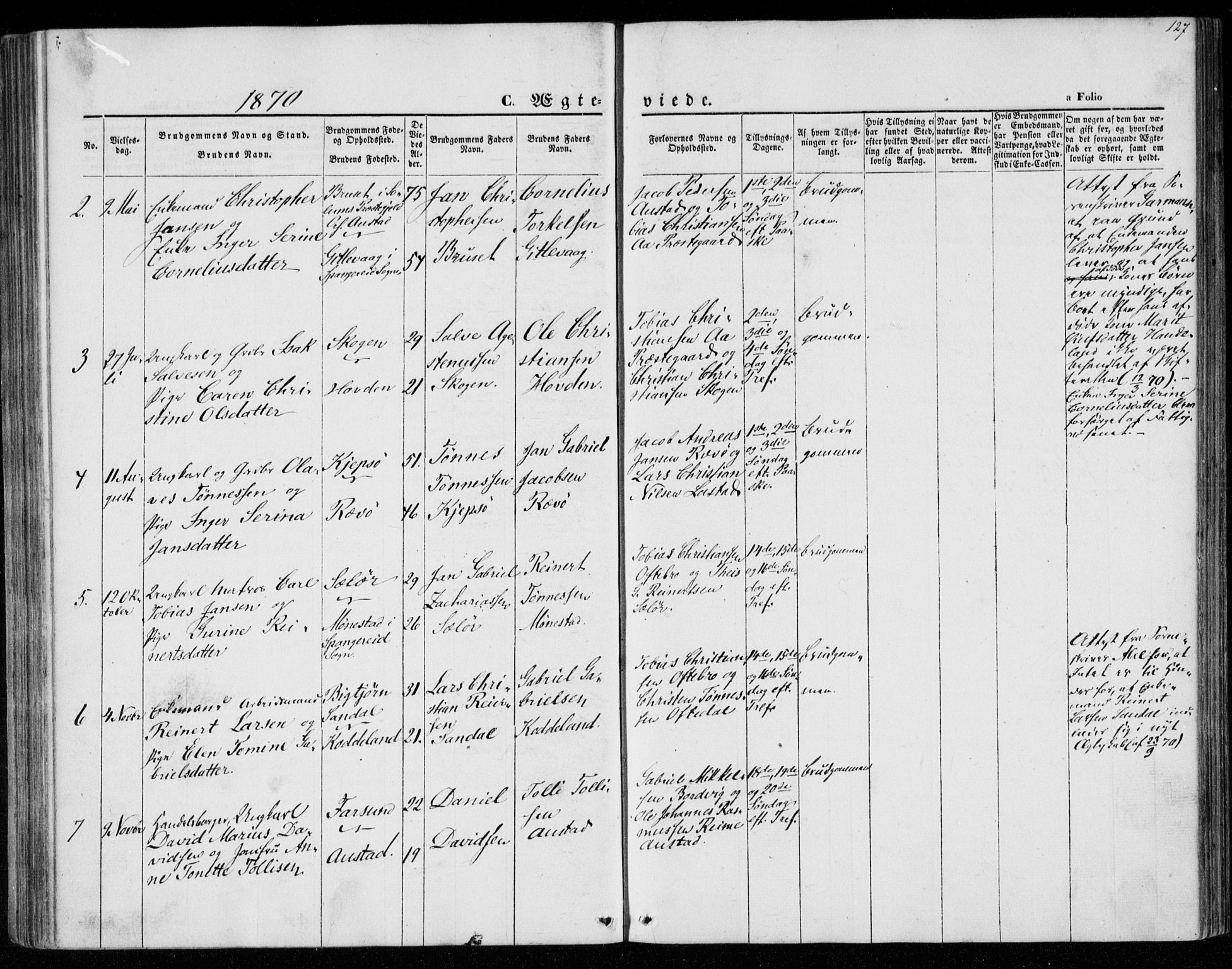 Lyngdal sokneprestkontor, SAK/1111-0029/F/Fa/Faa/L0002: Parish register (official) no. A 2, 1858-1870, p. 127
