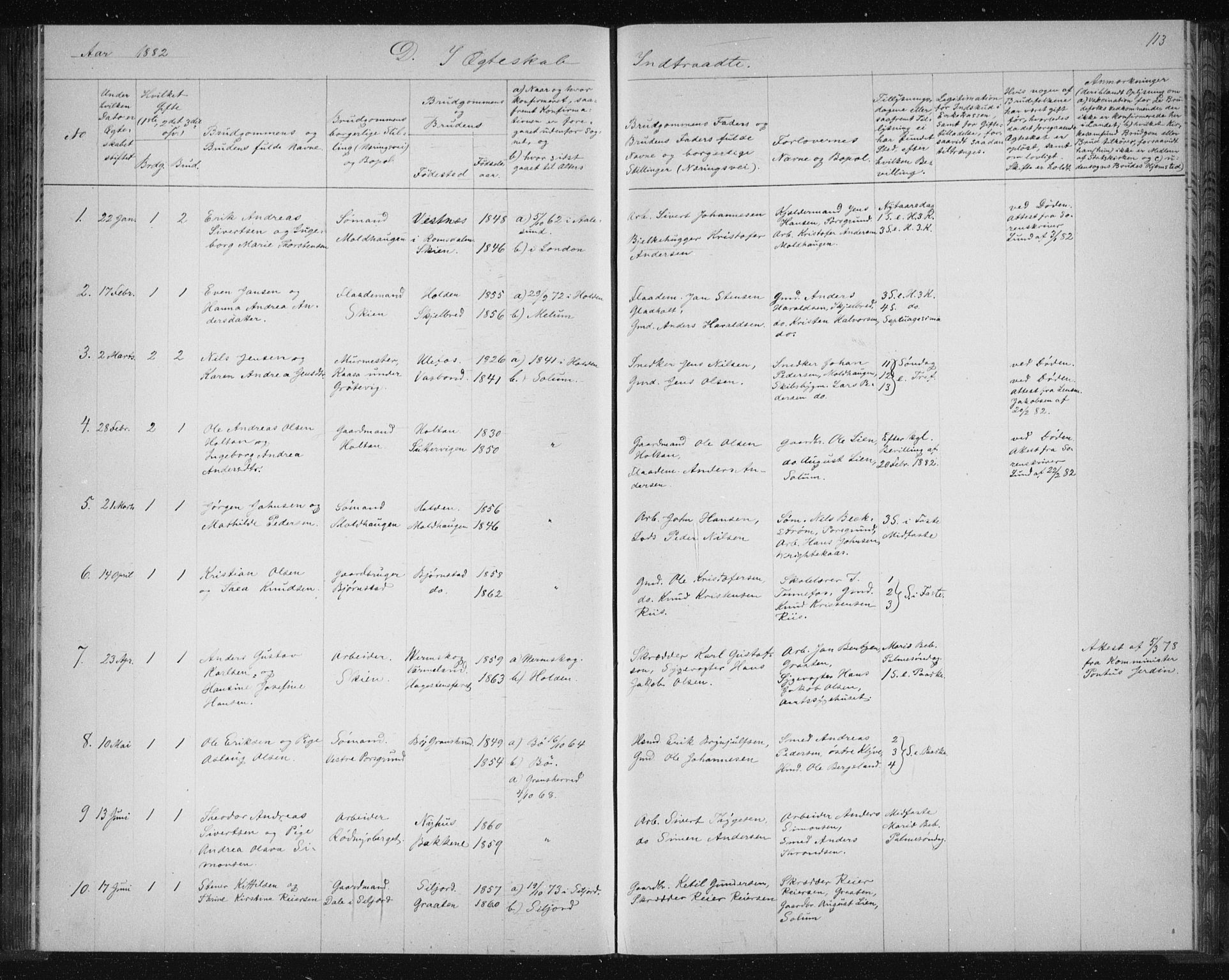 Solum kirkebøker, SAKO/A-306/G/Ga/L0006: Parish register (copy) no. I 6, 1882-1883, p. 113