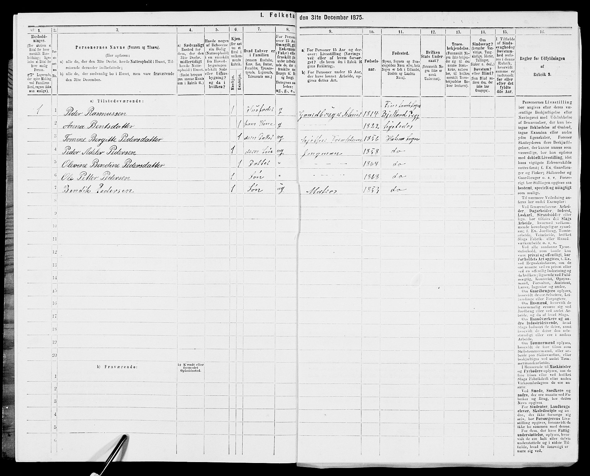 SAK, 1875 census for 1019L Mandal/Halse og Harkmark, 1875, p. 218