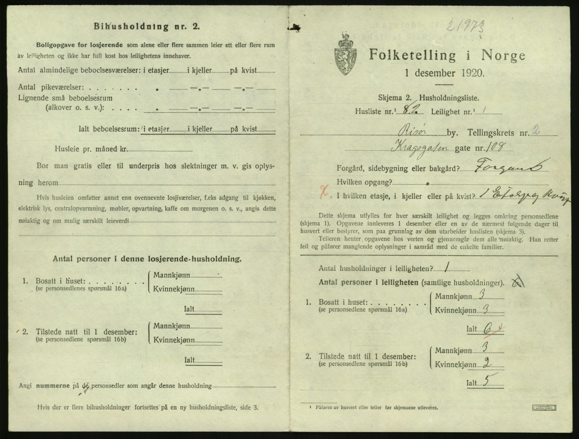 SAK, 1920 census for Risør, 1920, p. 2181