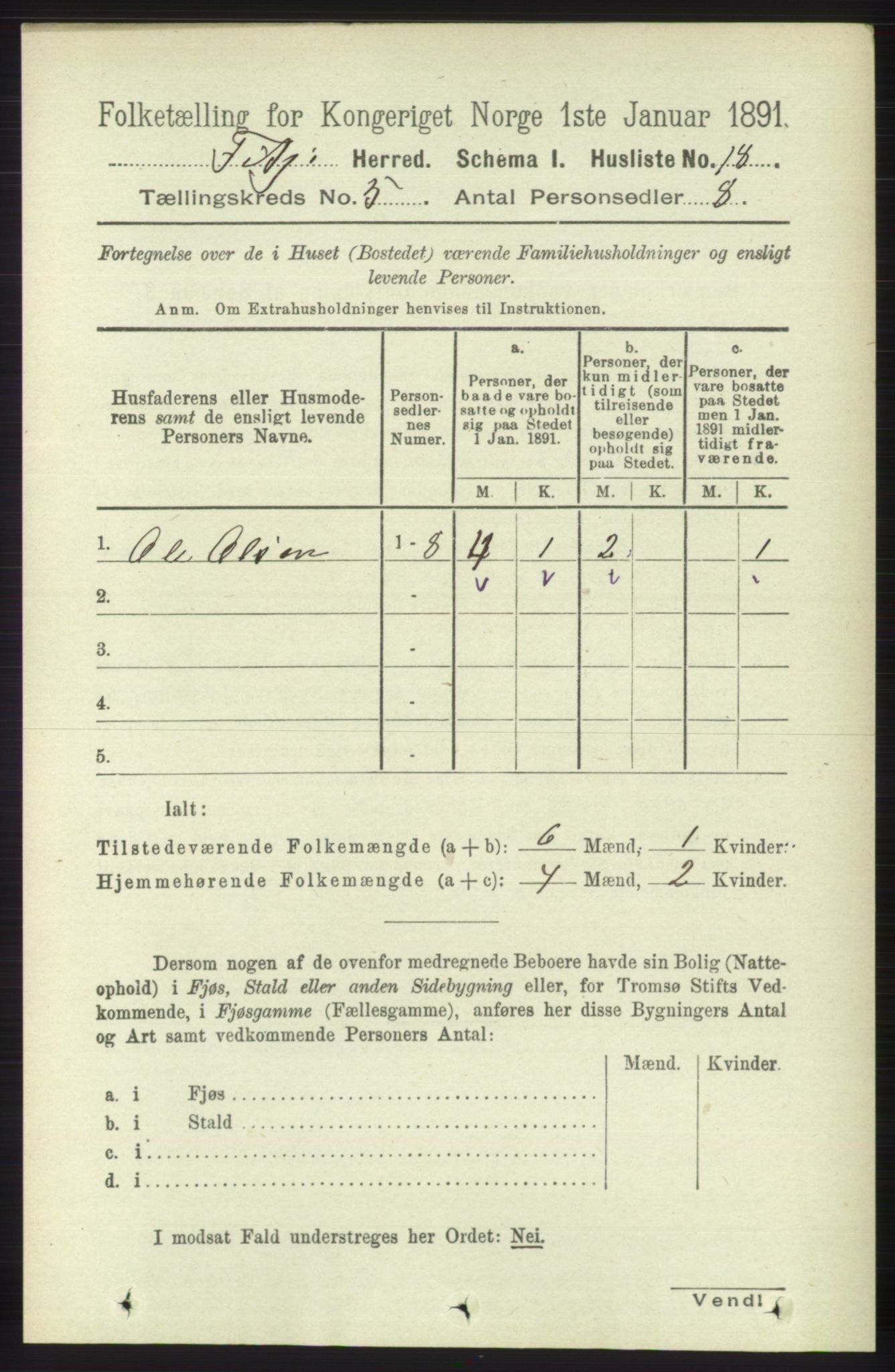 RA, 1891 census for 1222 Fitjar, 1891, p. 1694