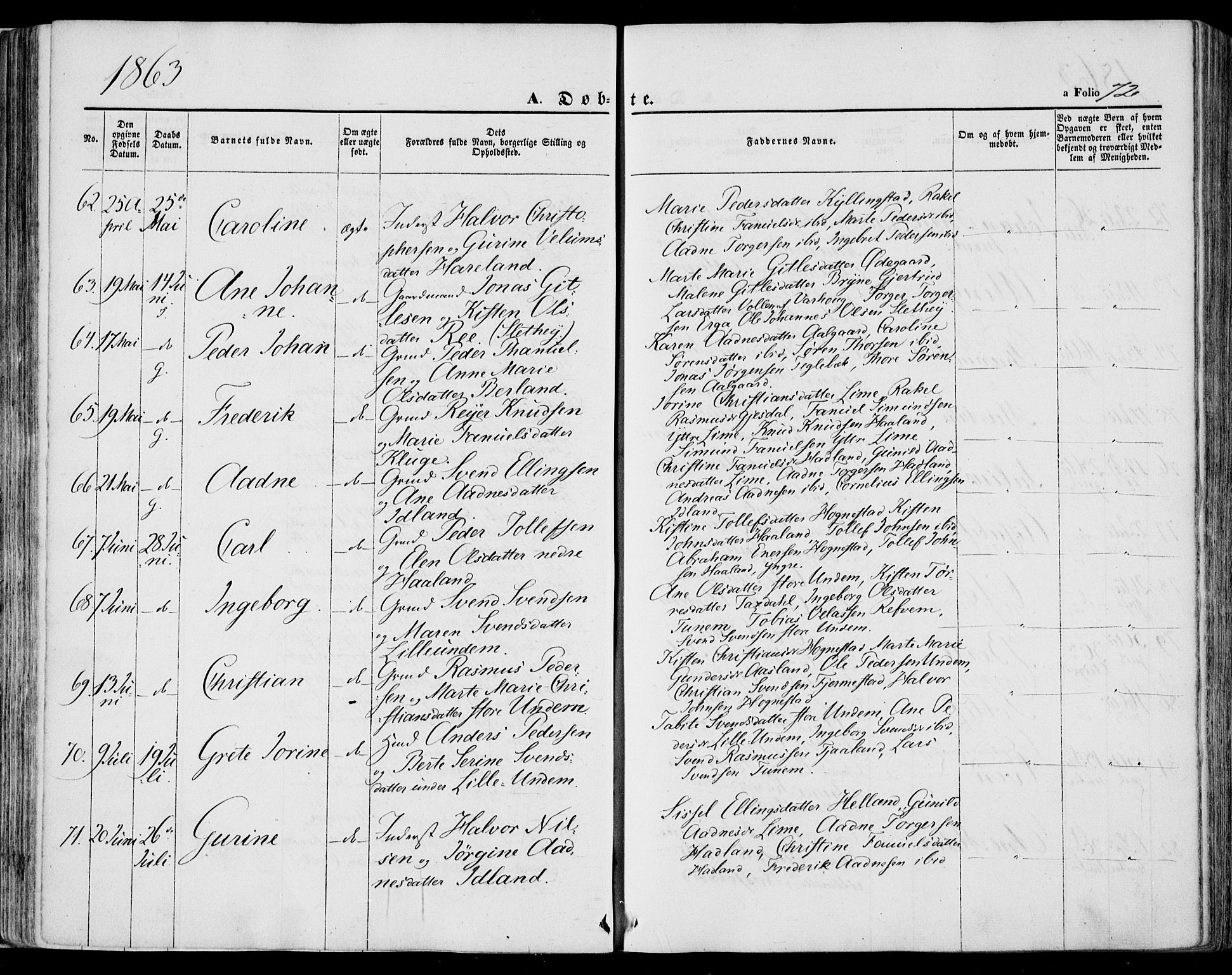 Lye sokneprestkontor, AV/SAST-A-101794/001/30BA/L0007: Parish register (official) no. A 6, 1856-1871, p. 72