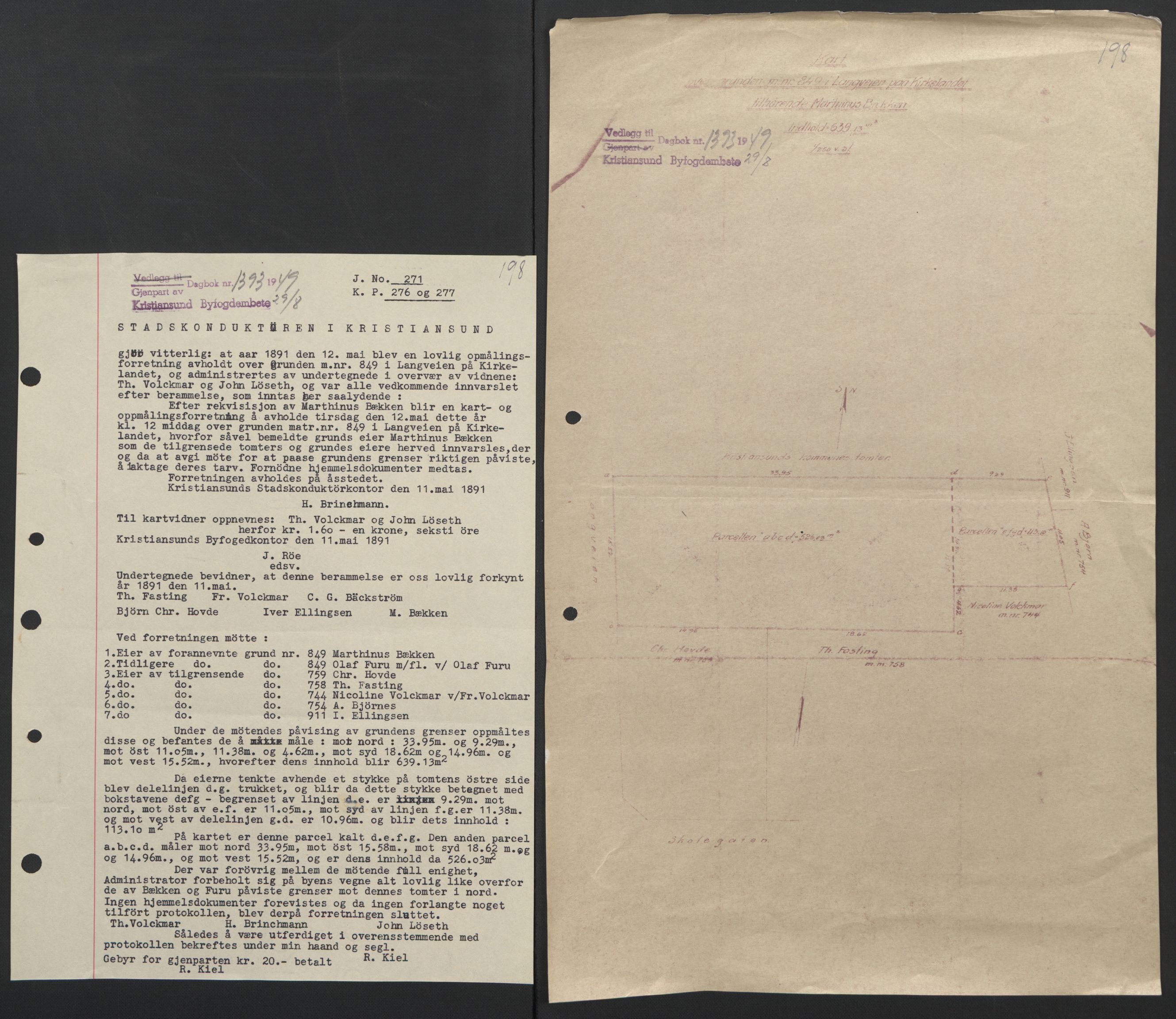 Kristiansund byfogd, AV/SAT-A-4587/A/27: Mortgage book no. 42, 1947-1950, Diary no: : 1393/1949