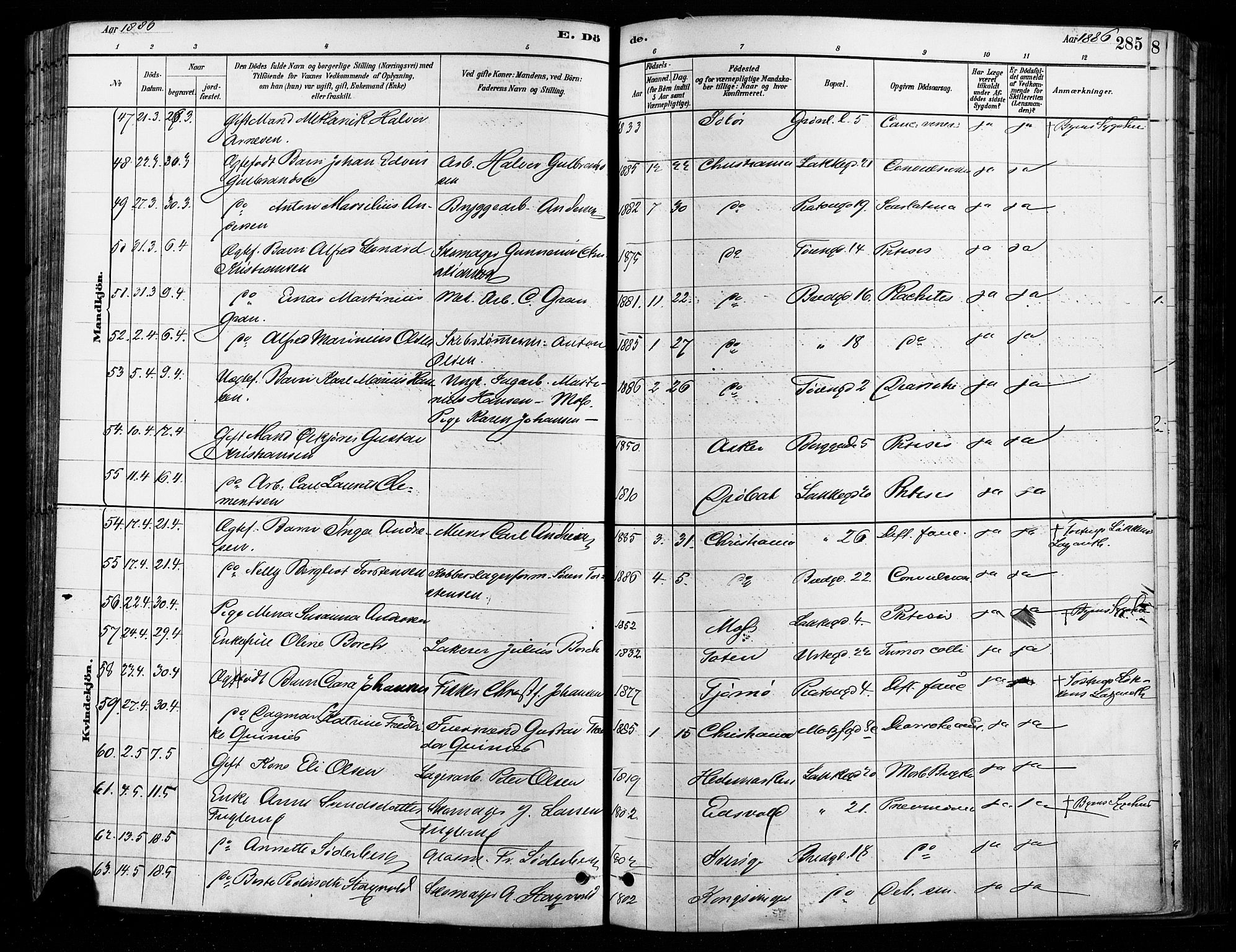 Grønland prestekontor Kirkebøker, AV/SAO-A-10848/F/Fa/L0008: Parish register (official) no. 8, 1881-1893, p. 285