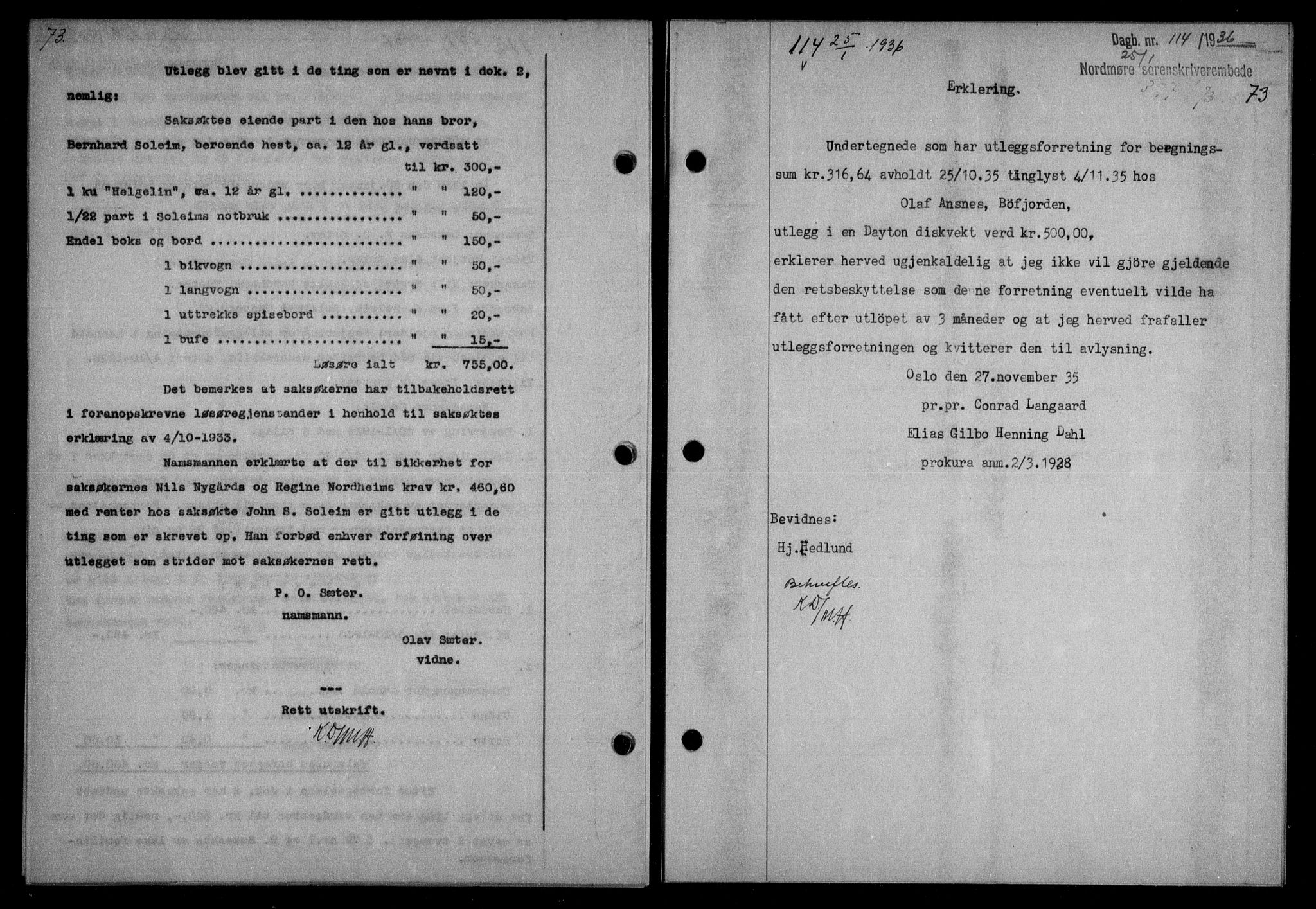 Nordmøre sorenskriveri, AV/SAT-A-4132/1/2/2Ca/L0087: Mortgage book no. 77, 1935-1936, Deed date: 25.01.1936