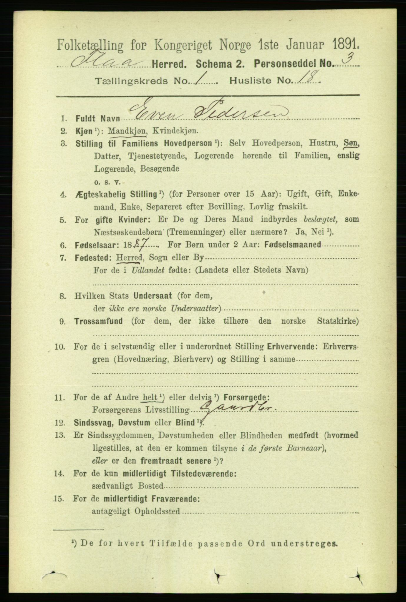 RA, 1891 census for 1652 Flå, 1891, p. 216