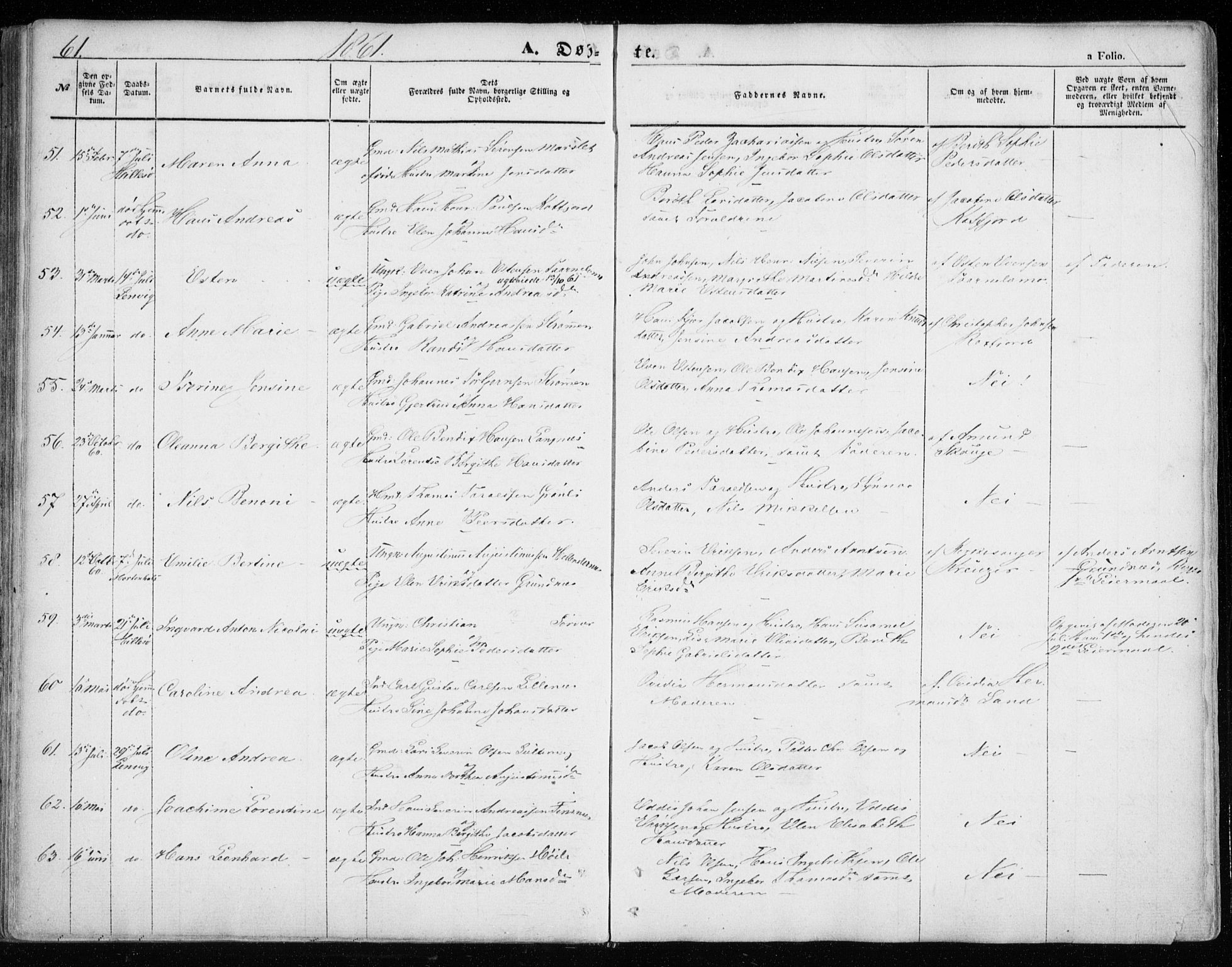 Lenvik sokneprestembete, SATØ/S-1310/H/Ha/Haa/L0007kirke: Parish register (official) no. 7, 1855-1865, p. 61