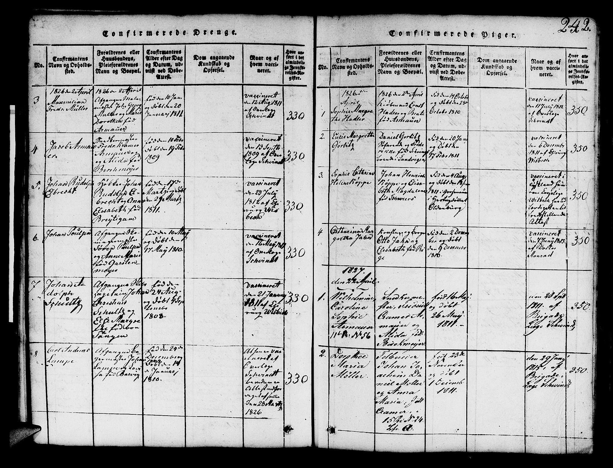Mariakirken Sokneprestembete, SAB/A-76901/H/Hab/L0001: Parish register (copy) no. A 1, 1815-1846, p. 242