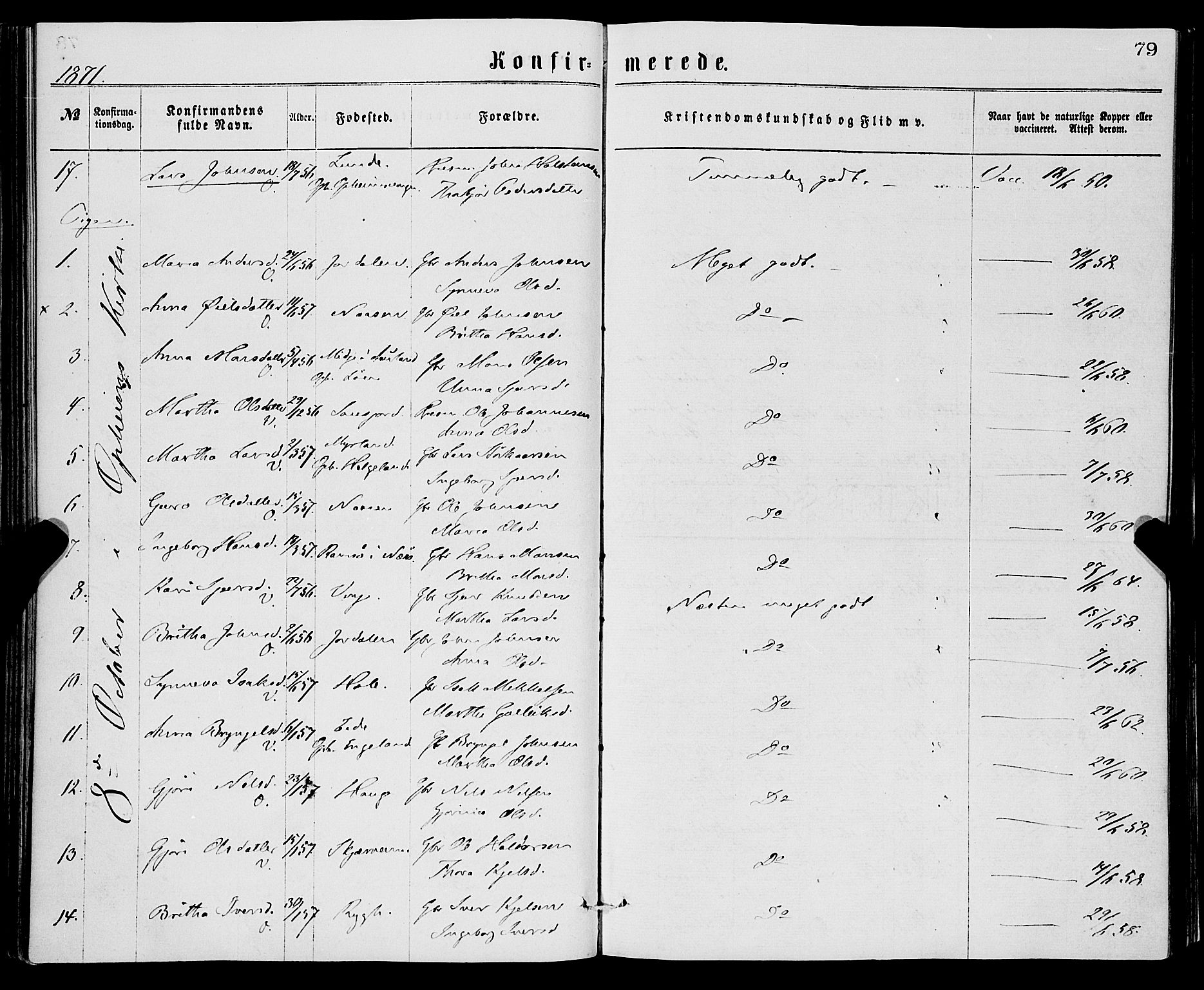 Vossestrand Sokneprestembete, SAB/A-79101/H/Haa: Parish register (official) no. A 1, 1866-1877, p. 79