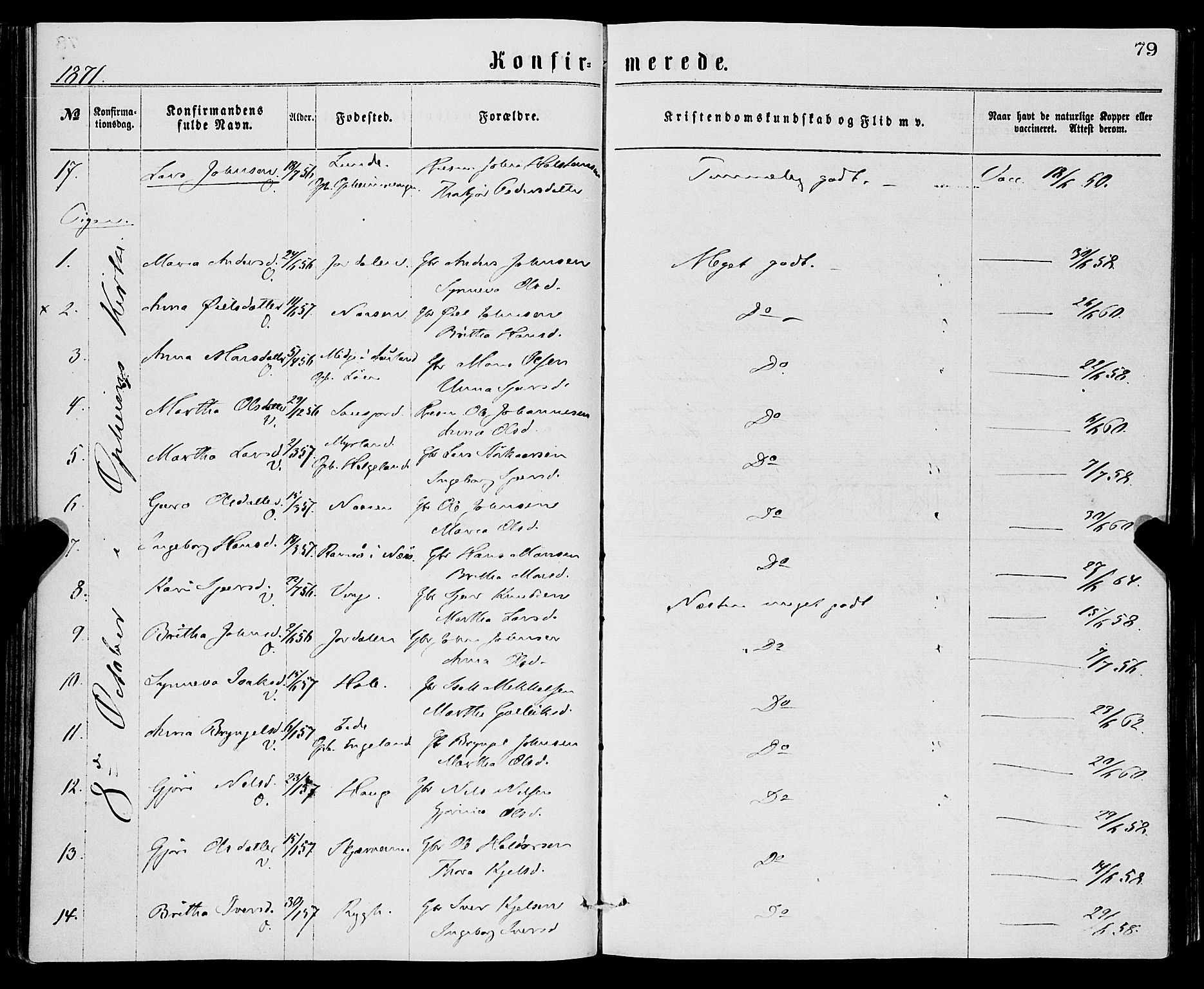 Vossestrand Sokneprestembete, AV/SAB-A-79101/H/Haa: Parish register (official) no. A 1, 1866-1877, p. 79