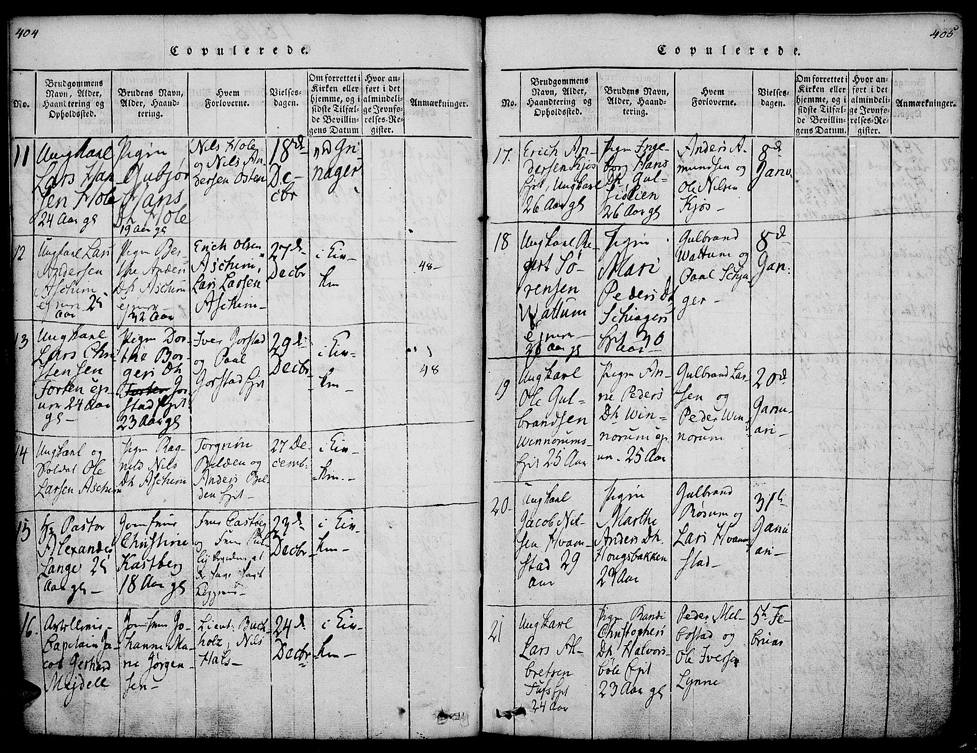 Gran prestekontor, SAH/PREST-112/H/Ha/Haa/L0009: Parish register (official) no. 9, 1815-1824, p. 404-405