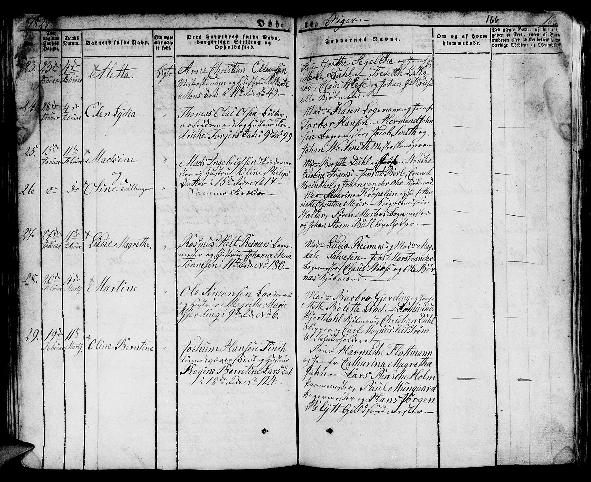 Domkirken sokneprestembete, SAB/A-74801/H/Hab/L0005: Parish register (copy) no. A 5, 1821-1830, p. 166
