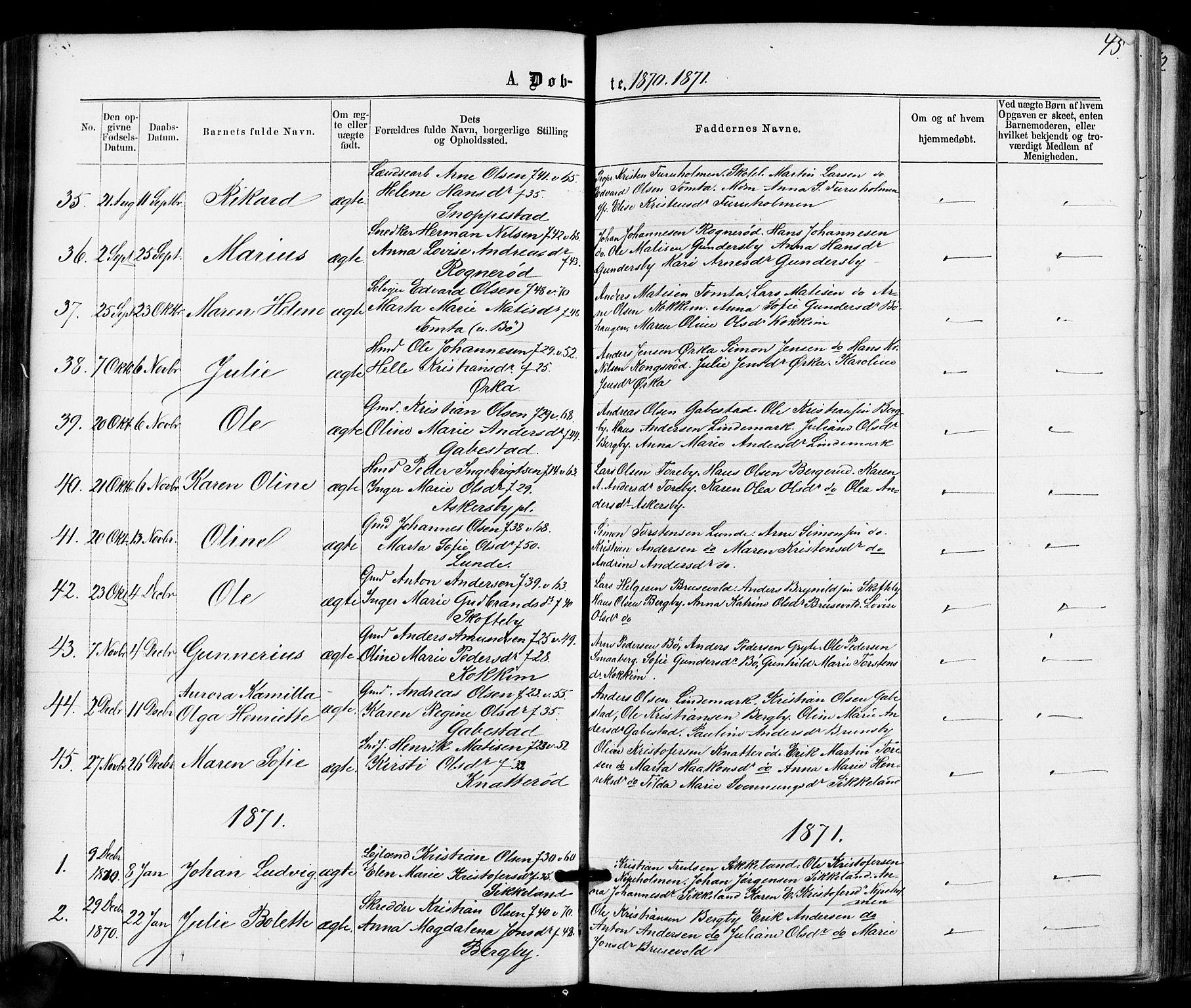 Varteig prestekontor Kirkebøker, SAO/A-10447a/F/Fa/L0001: Parish register (official) no. 1, 1861-1877, p. 45