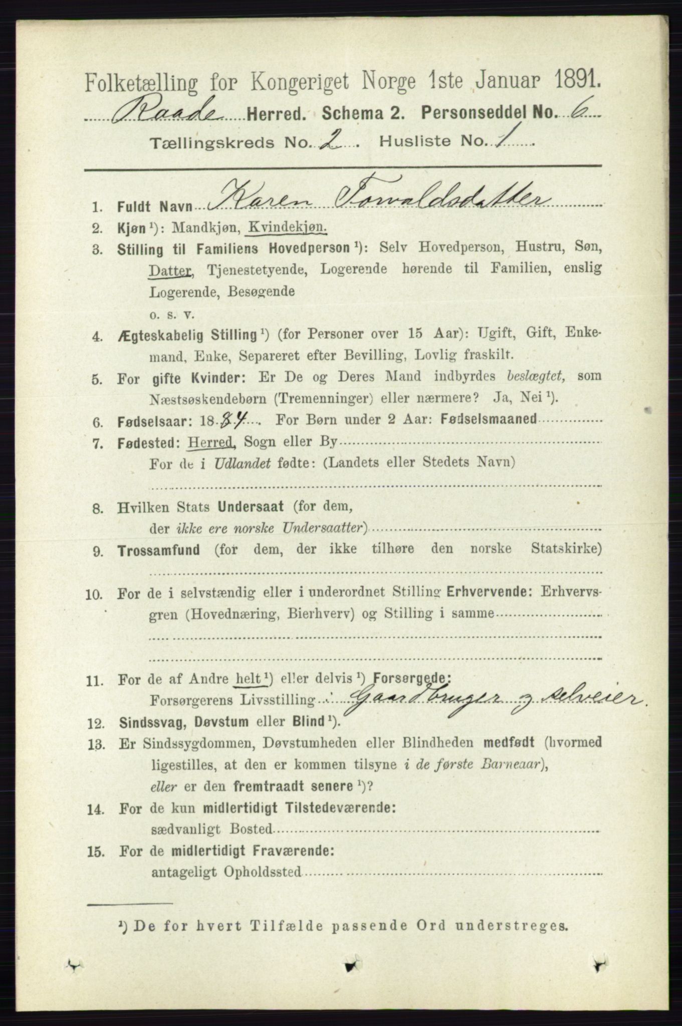 RA, 1891 census for 0135 Råde, 1891, p. 618