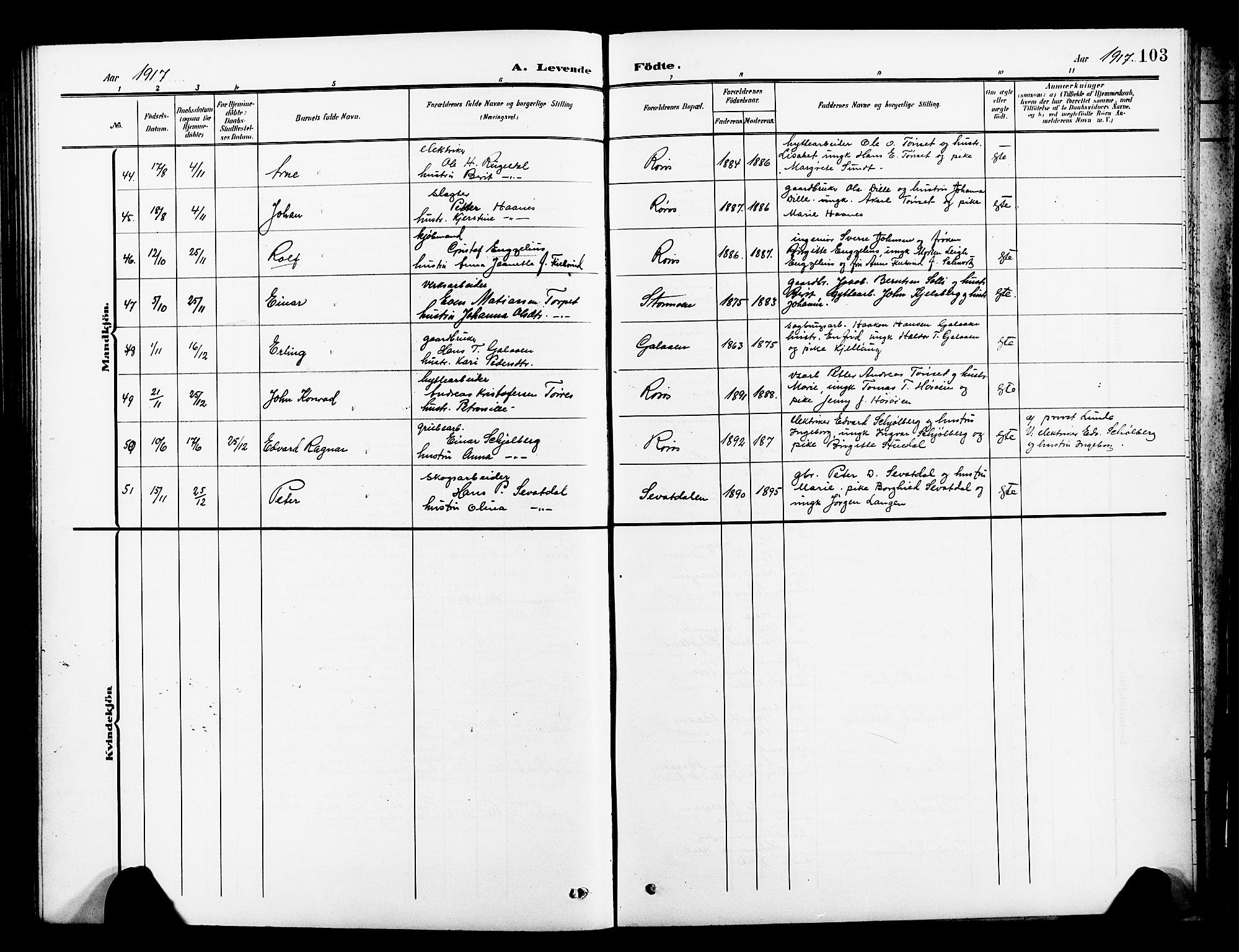 Ministerialprotokoller, klokkerbøker og fødselsregistre - Sør-Trøndelag, SAT/A-1456/681/L0942: Parish register (copy) no. 681C06, 1906-1925, p. 103