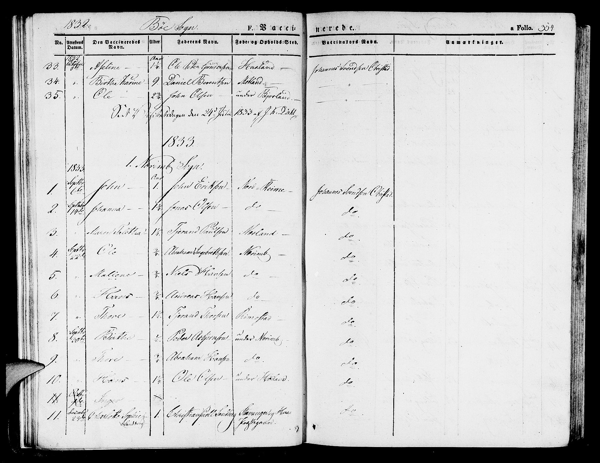 Hå sokneprestkontor, SAST/A-101801/001/30BA/L0005: Parish register (official) no. A 4.2, 1828-1840, p. 354