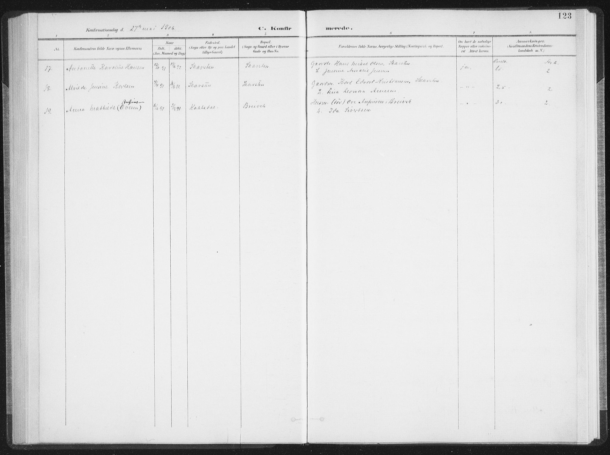 Ministerialprotokoller, klokkerbøker og fødselsregistre - Nordland, SAT/A-1459/897/L1400: Parish register (official) no. 897A07, 1897-1908, p. 123