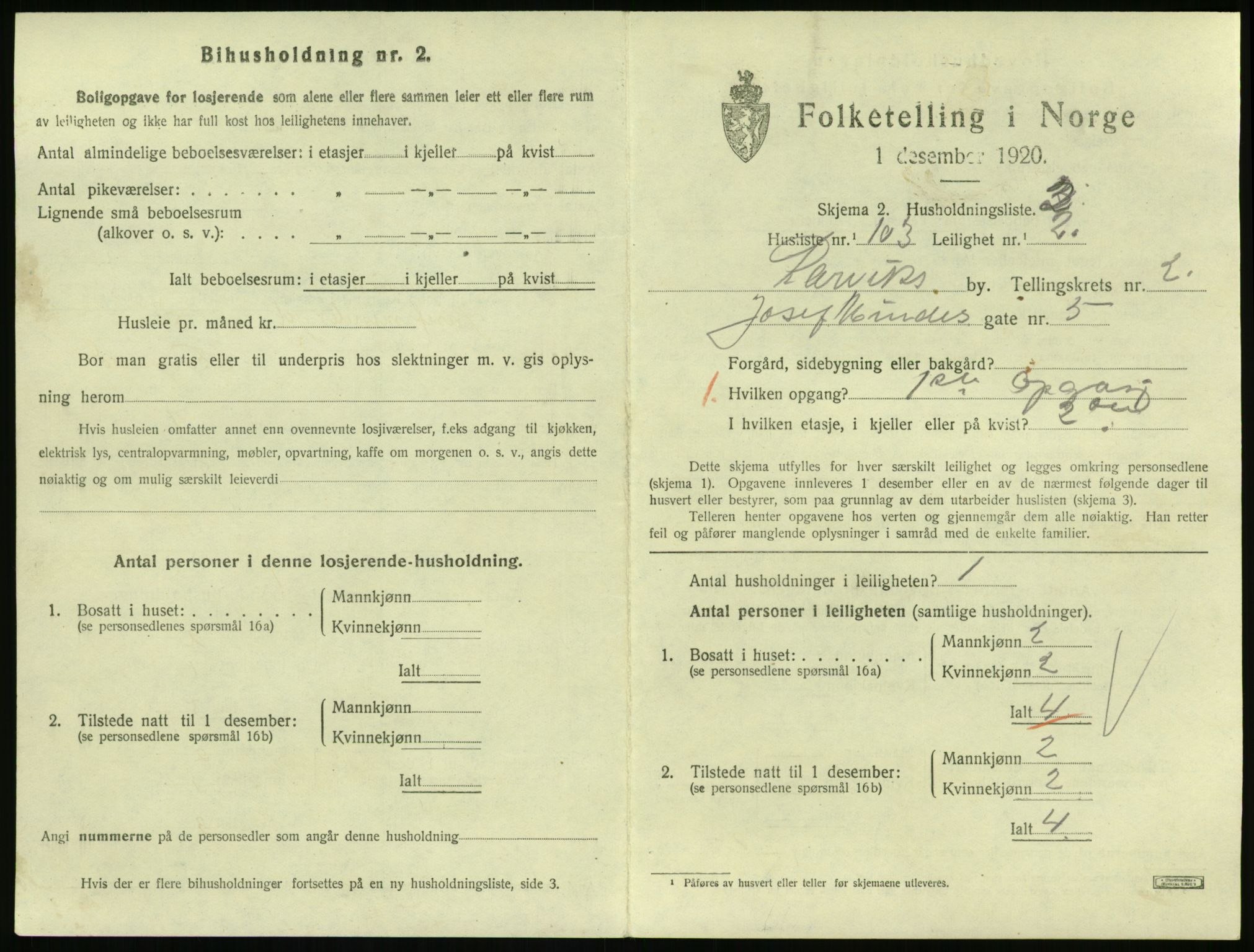 SAKO, 1920 census for Larvik, 1920, p. 3768