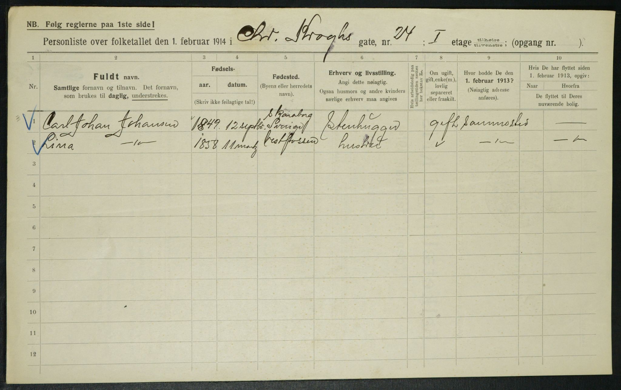 OBA, Municipal Census 1914 for Kristiania, 1914, p. 12046