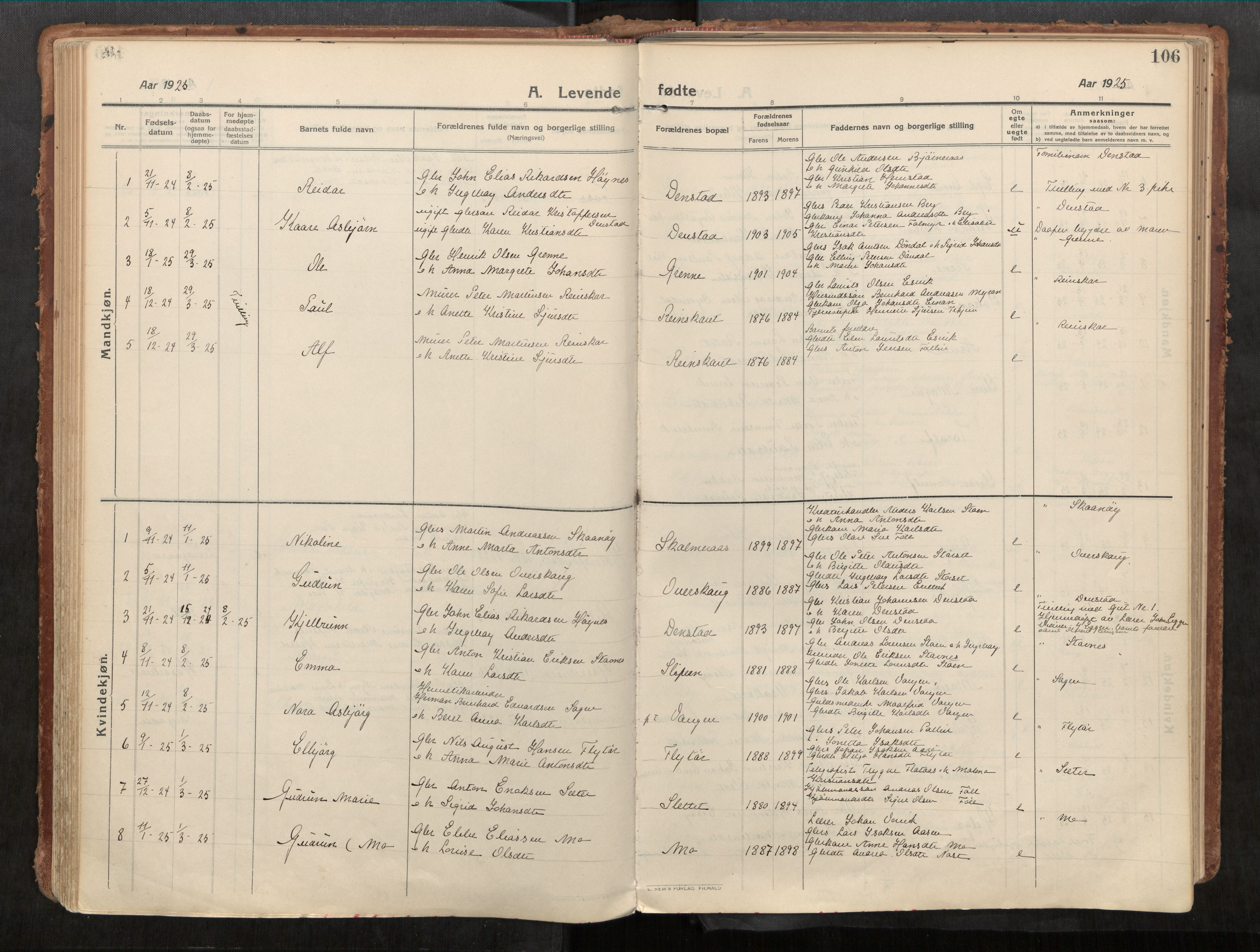 Stadsbygd sokneprestkontor, AV/SAT-A-1117/1/I/I1/I1a/L0001: Parish register (official) no. 1, 1911-1929, p. 106