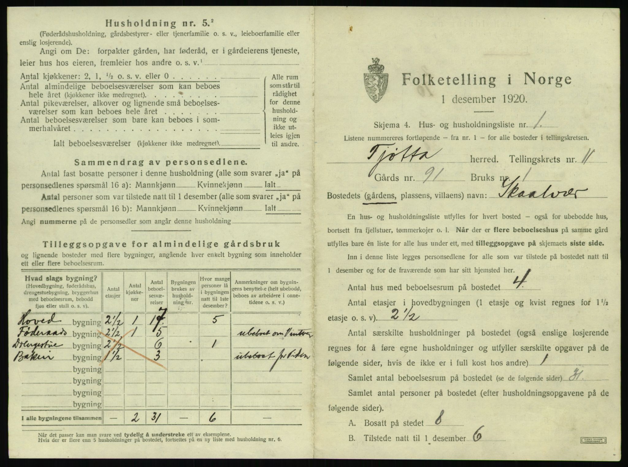 SAT, 1920 census for Tjøtta, 1920, p. 615