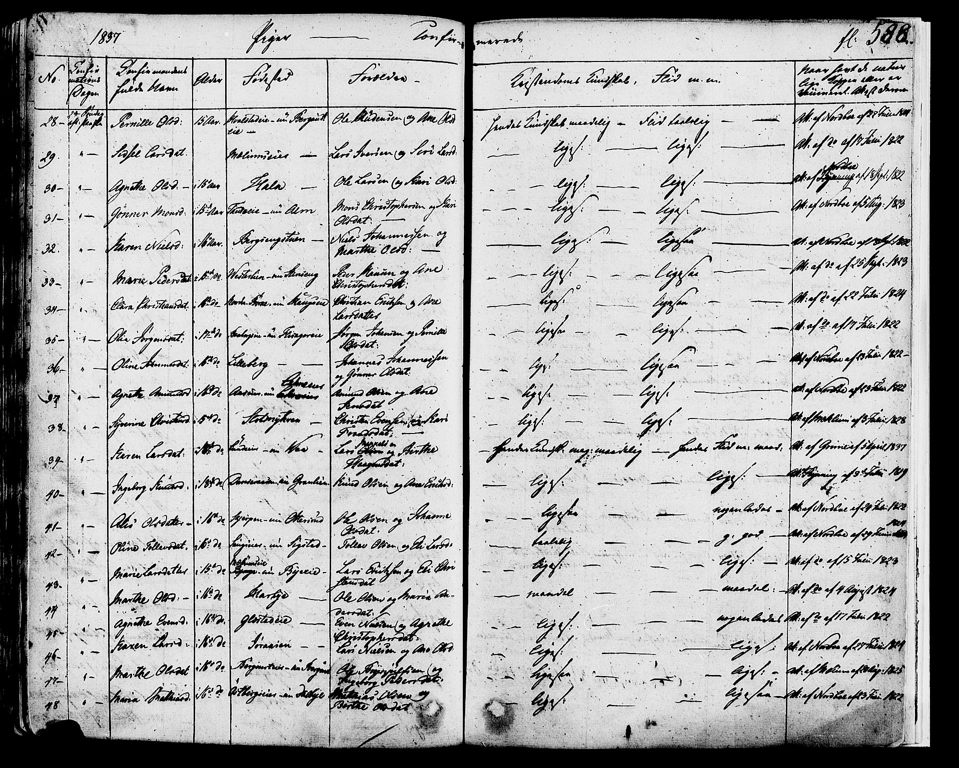 Ringsaker prestekontor, AV/SAH-PREST-014/K/Ka/L0007: Parish register (official) no. 7B, 1826-1837, p. 588