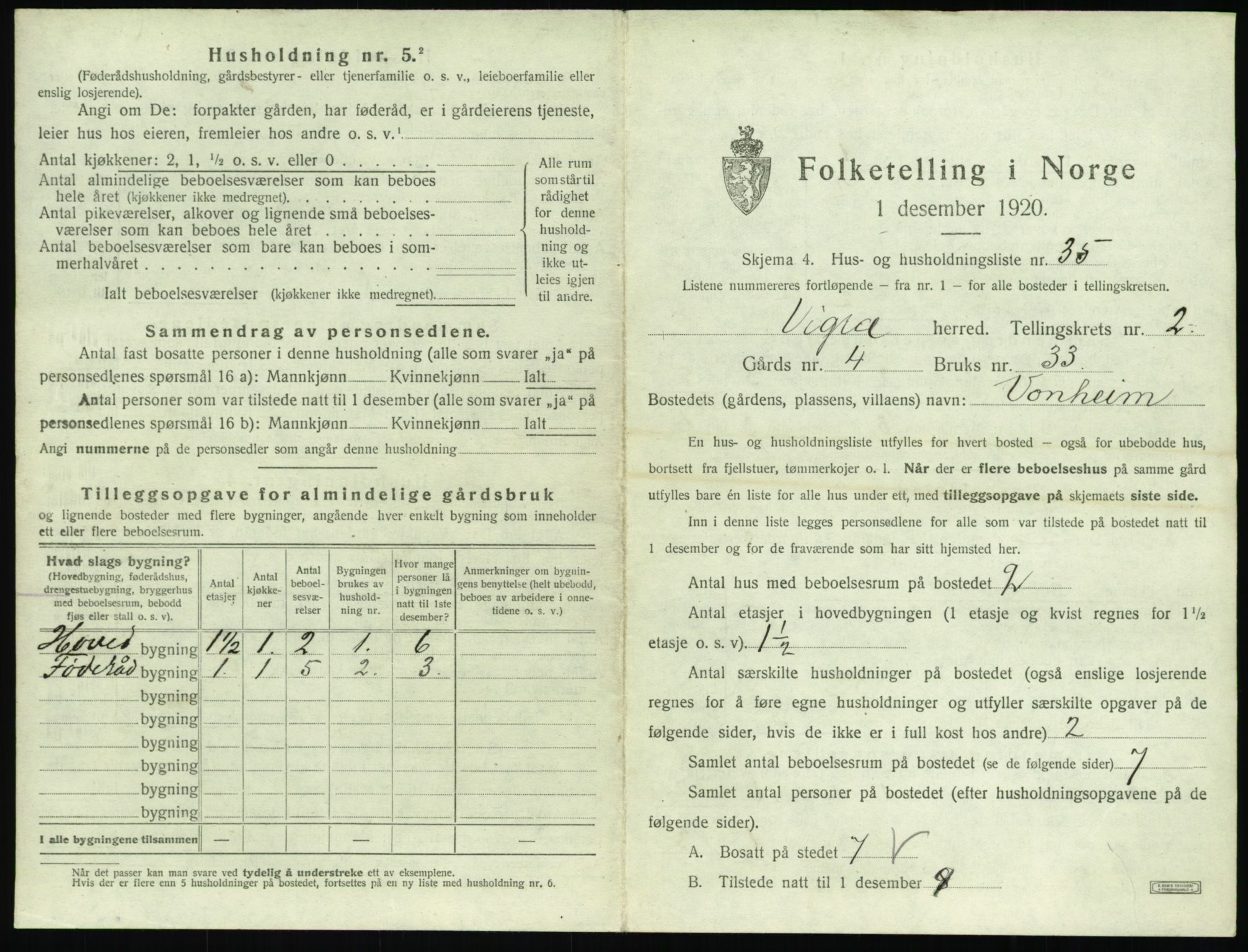 SAT, 1920 census for Vigra, 1920, p. 152