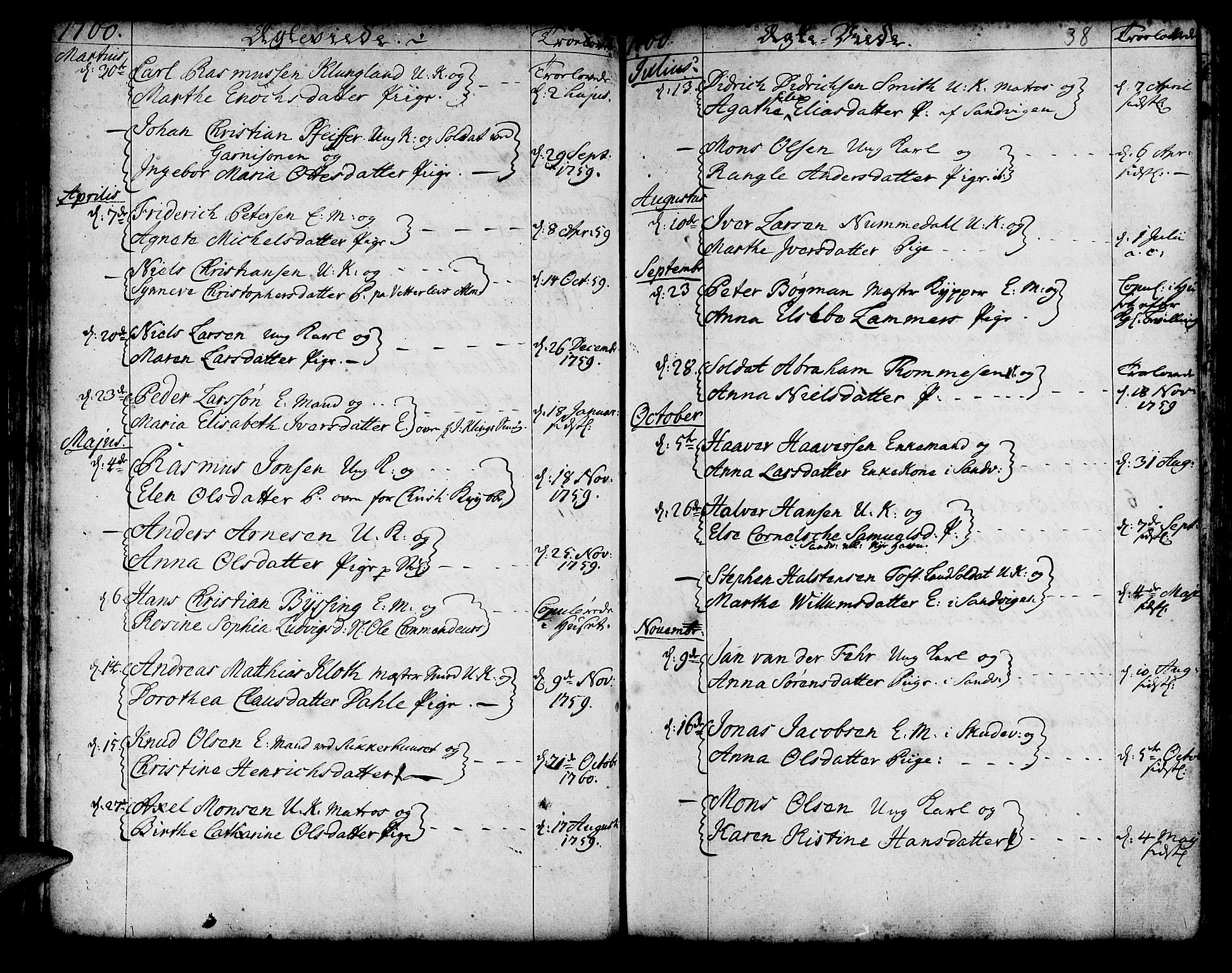Korskirken sokneprestembete, SAB/A-76101/H/Haa/L0009: Parish register (official) no. A 9, 1743-1861, p. 38