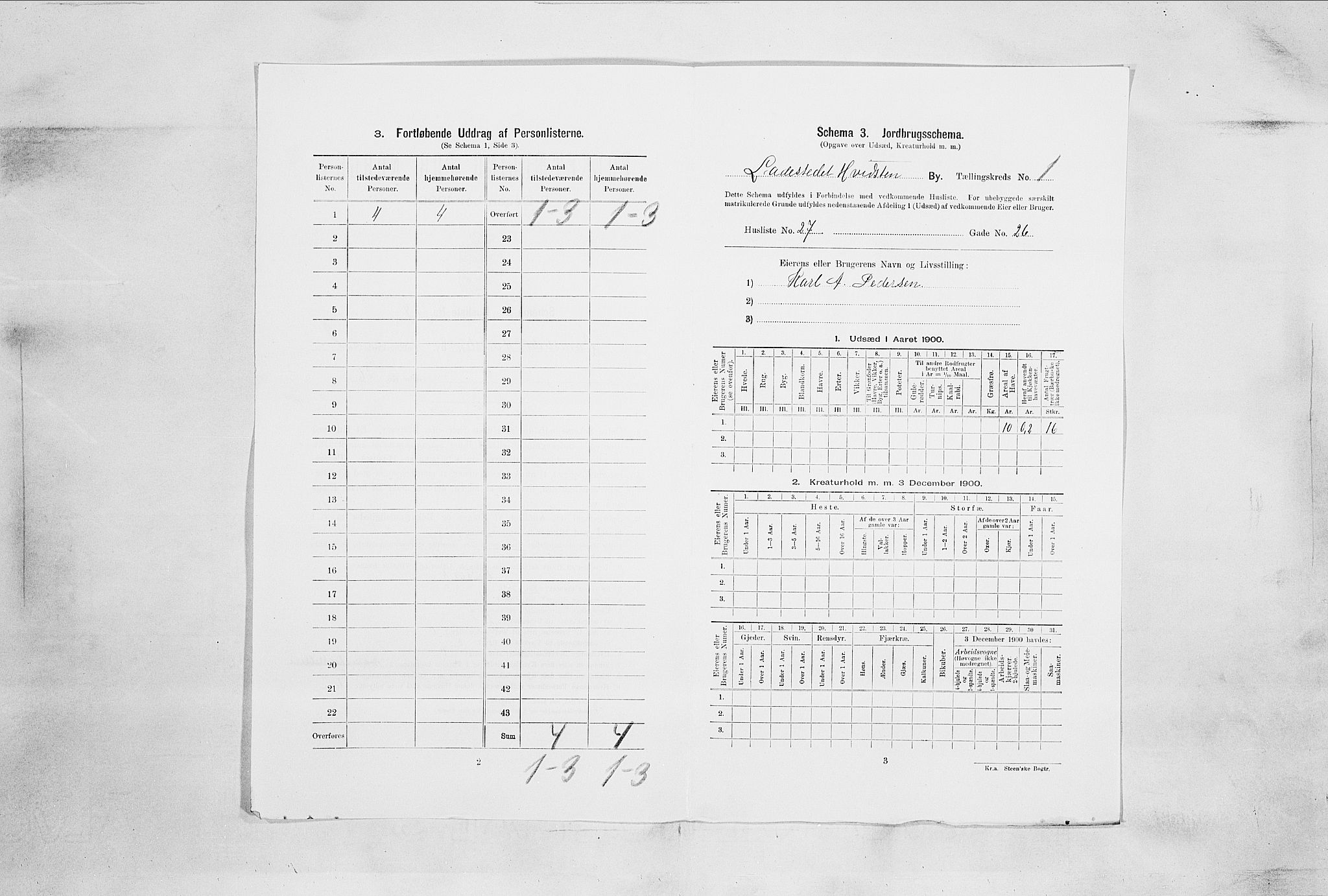 SAO, 1900 census for Hvitsten, 1900