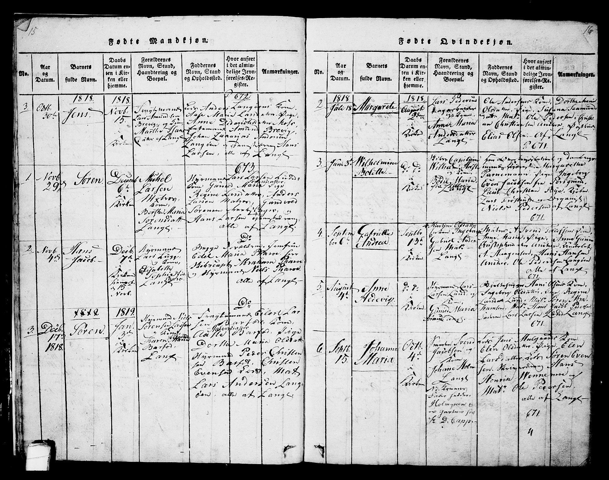 Langesund kirkebøker, SAKO/A-280/G/Ga/L0003: Parish register (copy) no. 3, 1815-1858, p. 15-16