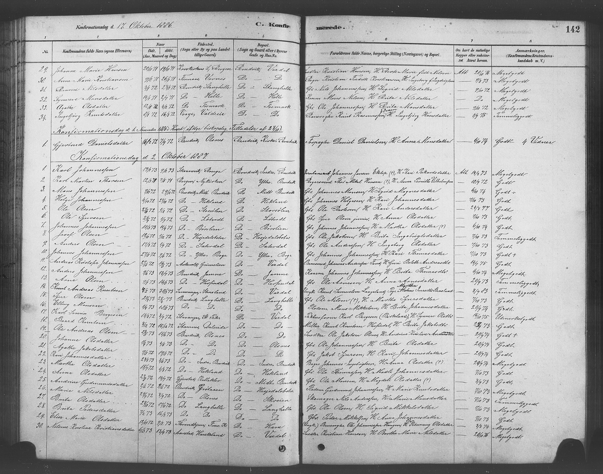 Bruvik Sokneprestembete, SAB/A-74701/H/Hab: Parish register (copy) no. A 1, 1878-1907, p. 142