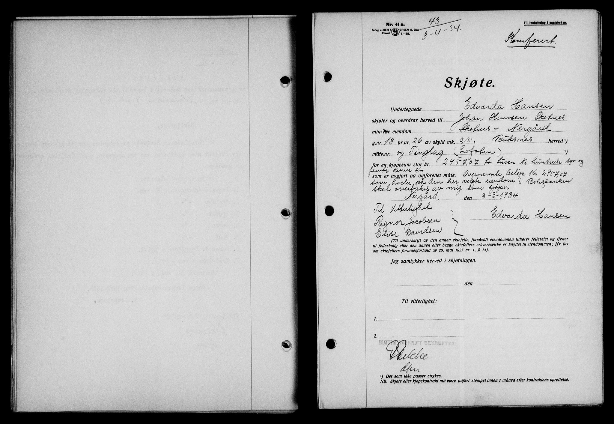 Lofoten sorenskriveri, SAT/A-0017/1/2/2C/L0029b: Mortgage book no. 29b, 1934-1934, Deed date: 03.04.1934