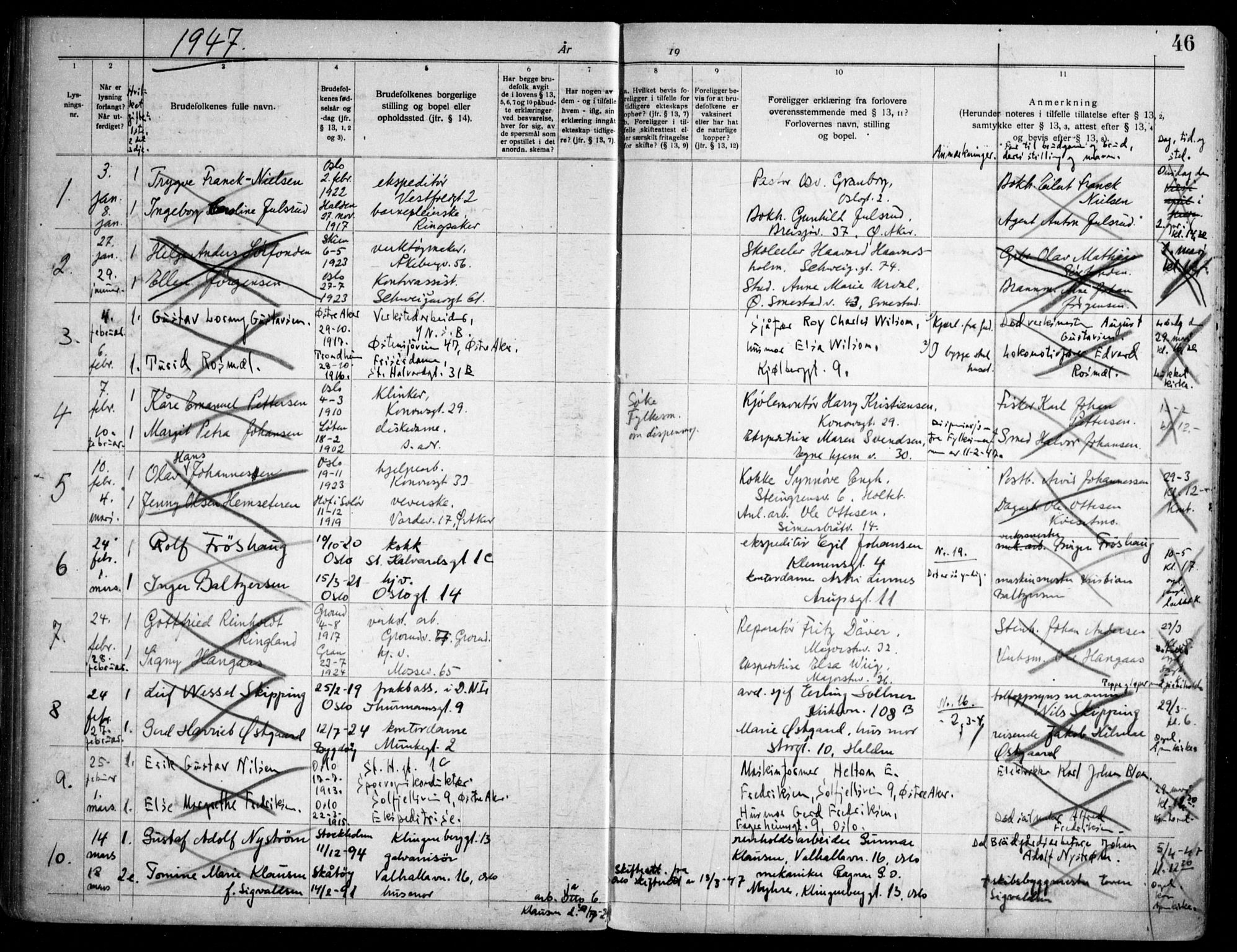 Gamlebyen prestekontor Kirkebøker, AV/SAO-A-10884/H/Ha/L0003: Banns register no. 3, 1936-1959, p. 46