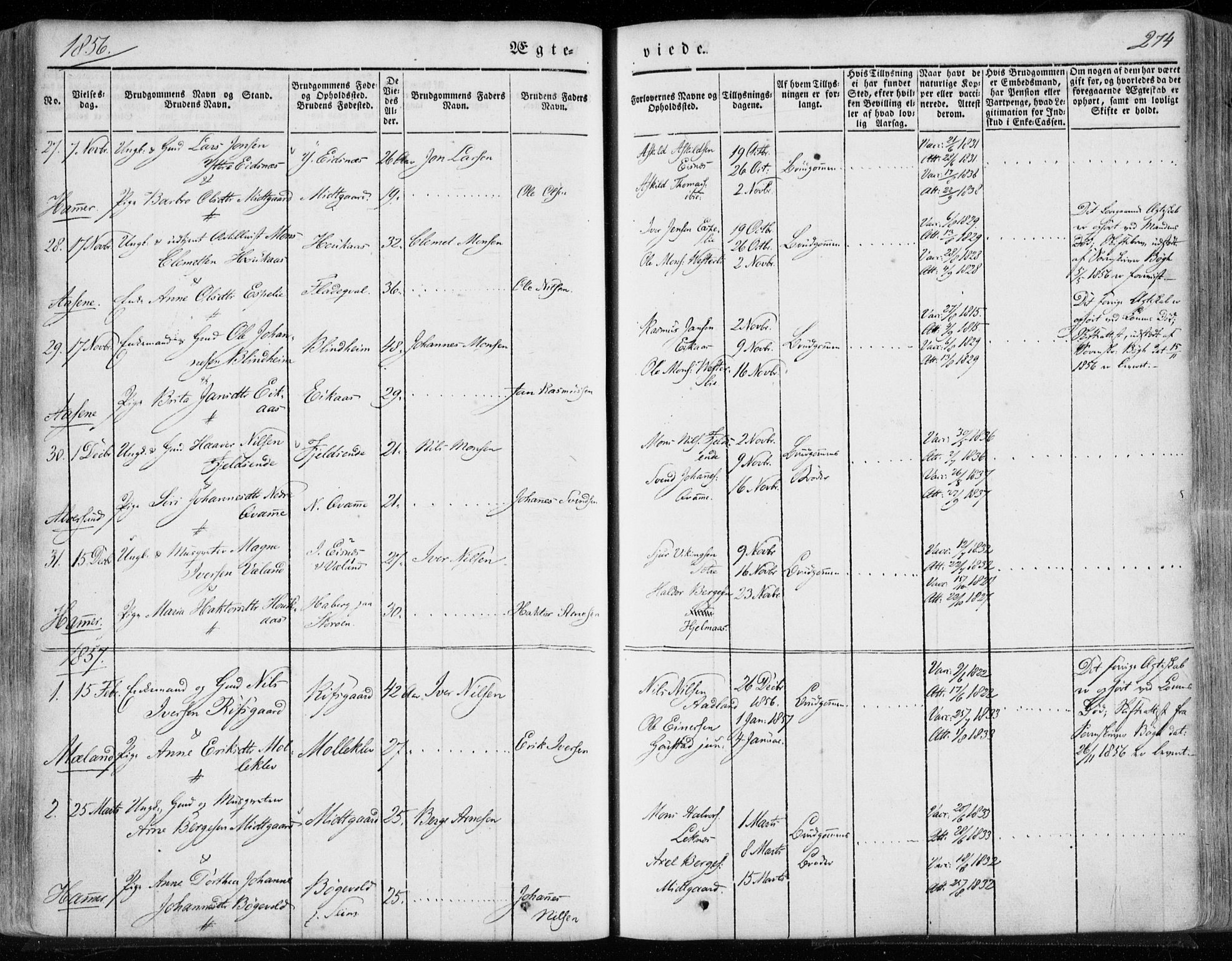 Hamre sokneprestembete, SAB/A-75501/H/Ha/Haa/Haaa/L0013: Parish register (official) no. A 13, 1846-1857, p. 274