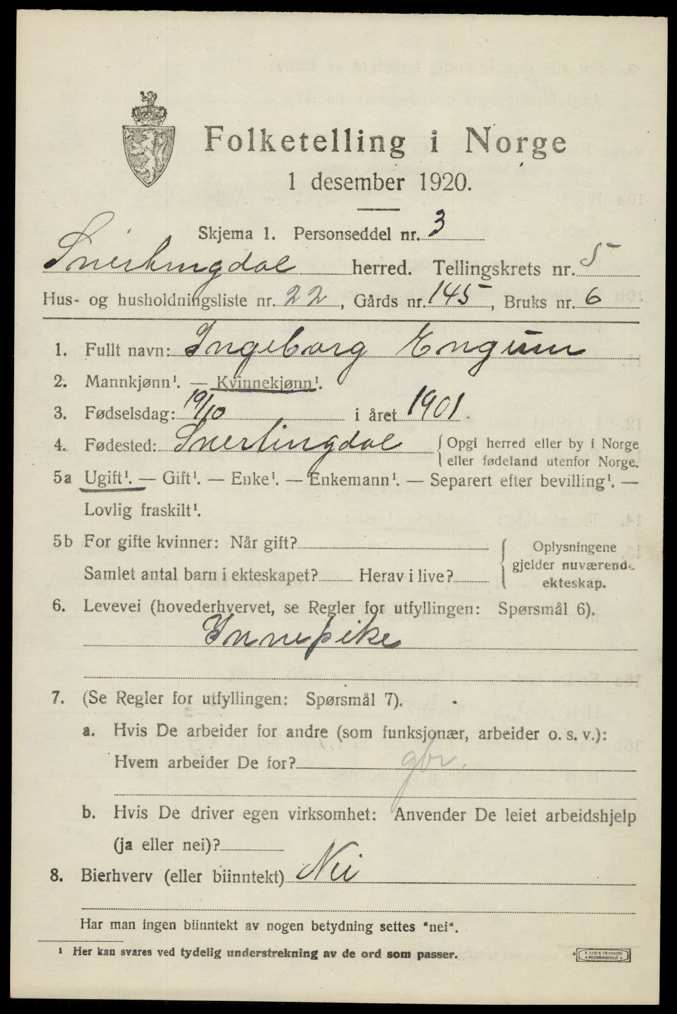 SAH, 1920 census for Snertingdal, 1920, p. 4571