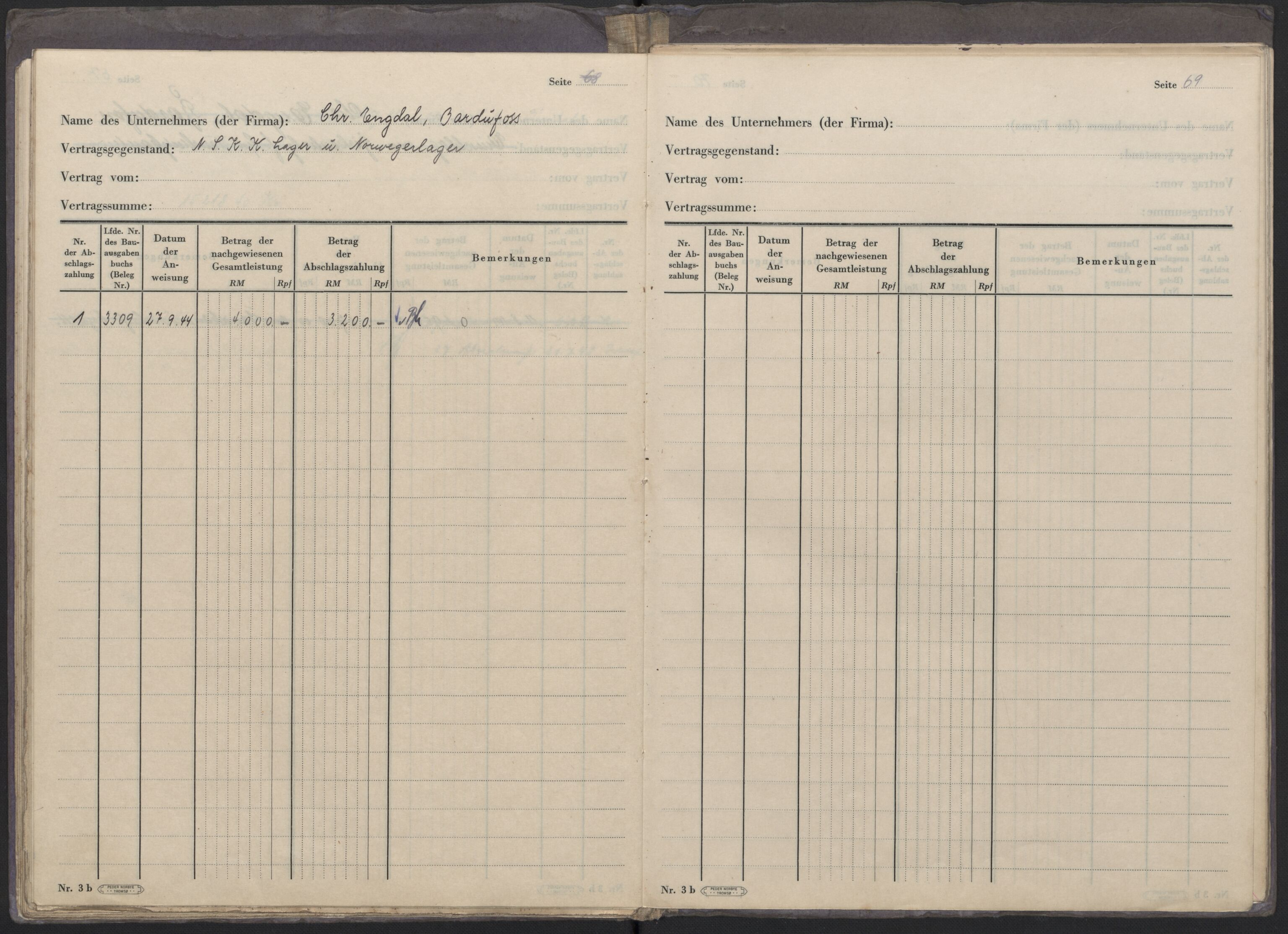 Tyske arkiver, Organisation Todt (OT), Einsatzgruppe Wiking, AV/RA-RAFA-2188/2/F/Fg/Fgb/L0005: Bltg. L.W. Bardufoss: Diverse regnskapsbøker, 1940