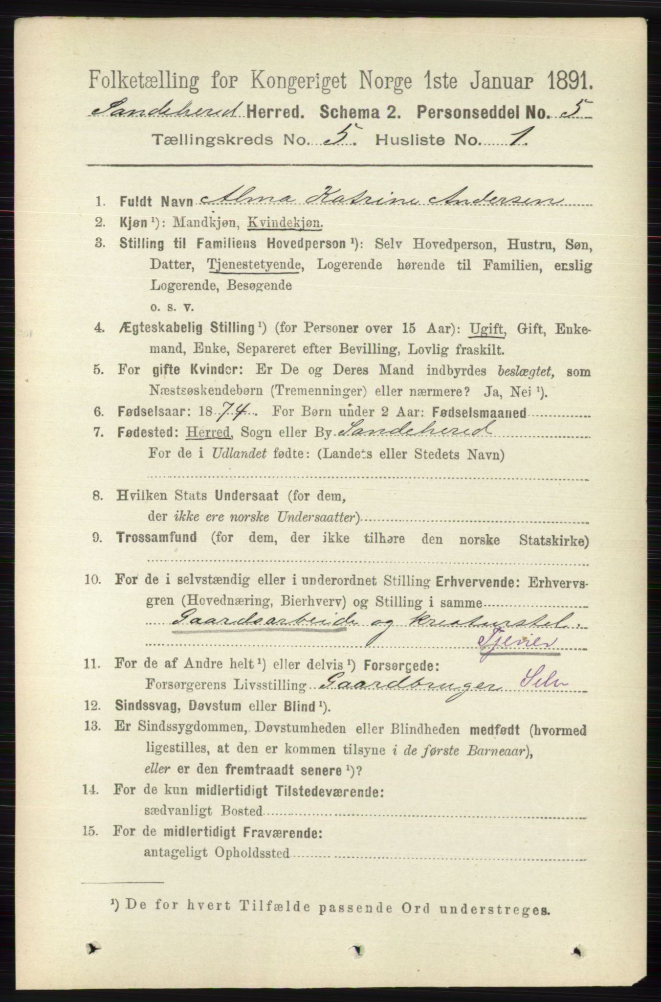 RA, 1891 census for 0724 Sandeherred, 1891, p. 2828